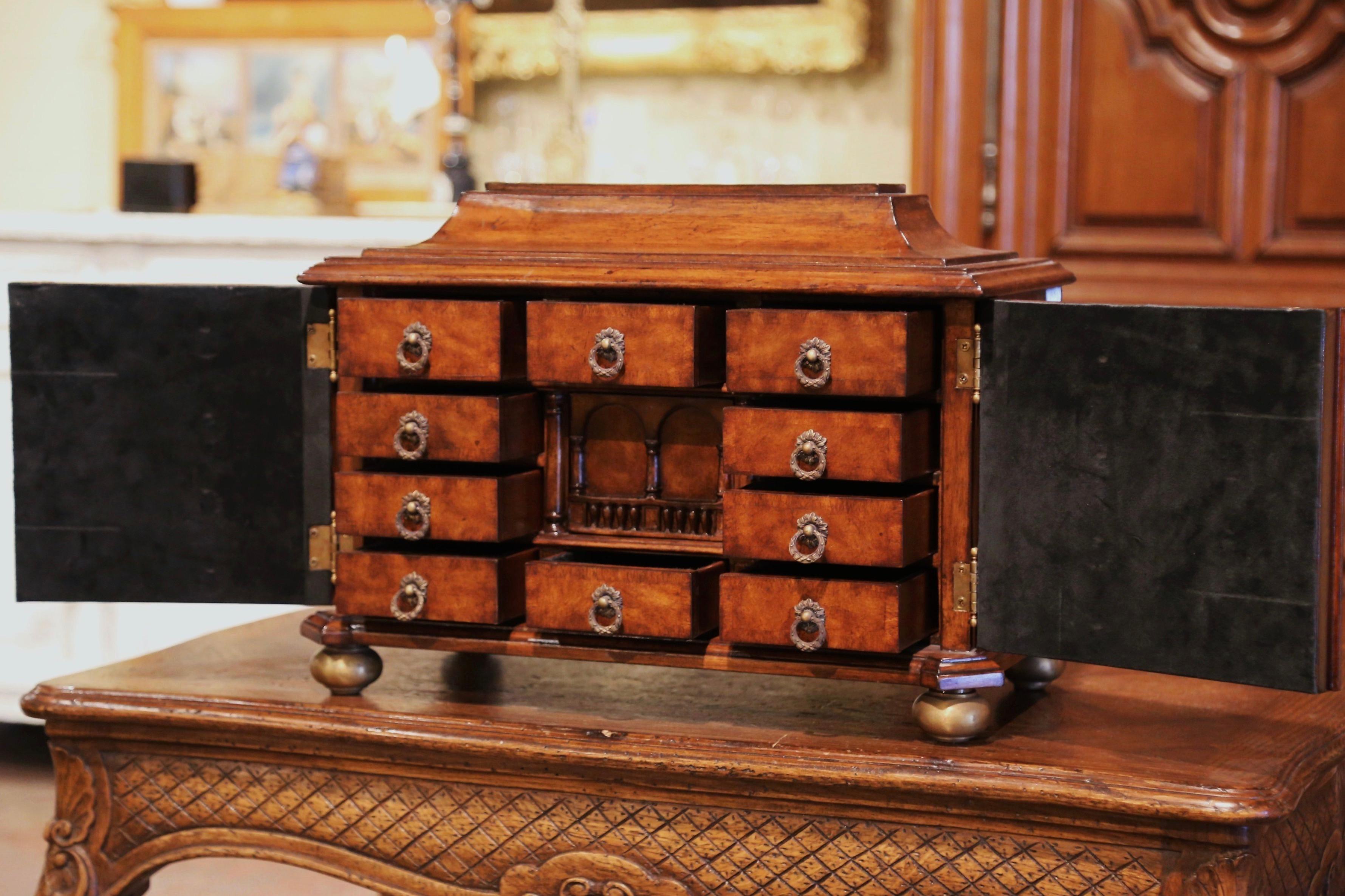 Spanish Louis XIII Carved Mahogany Bargueno Cabinet Jewelry Box 1