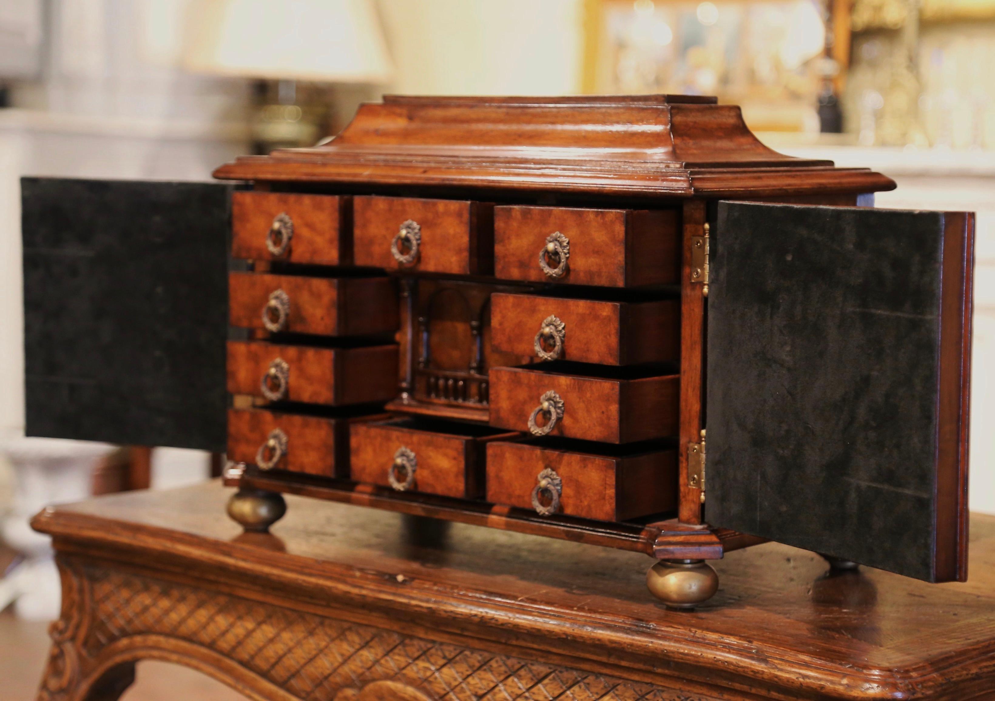 Spanish Louis XIII Carved Mahogany Bargueno Cabinet Jewelry Box 4