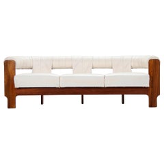 Spanish Lounge Sofa in Teak and White Leatherette, 1970