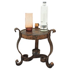 Spanischer niedriger Beistelltisch / Getränketisch aus vergoldetem Schmiedeeisen