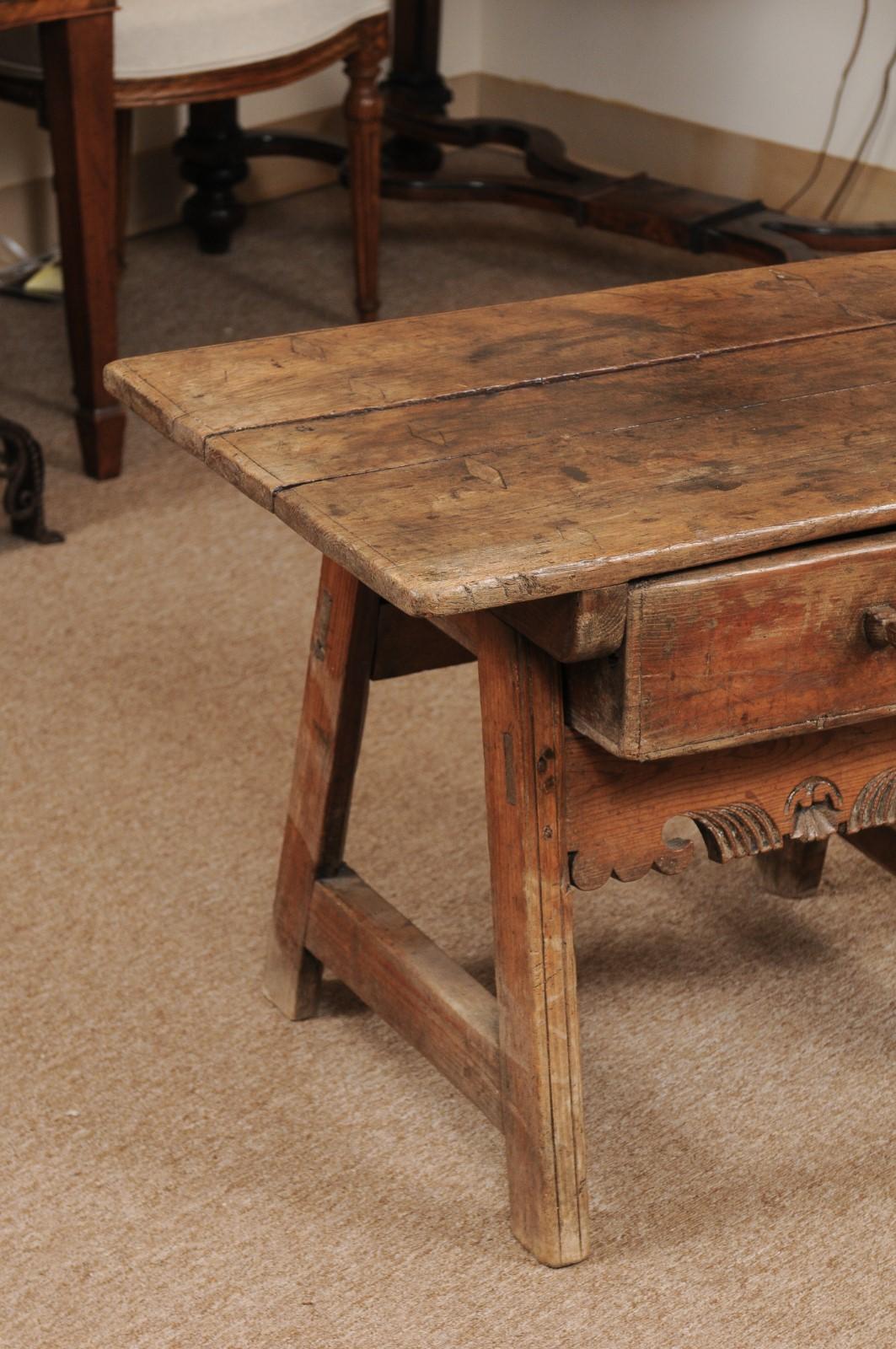 Hand-Carved Spanish Low Pine Drink Table, 18th Century