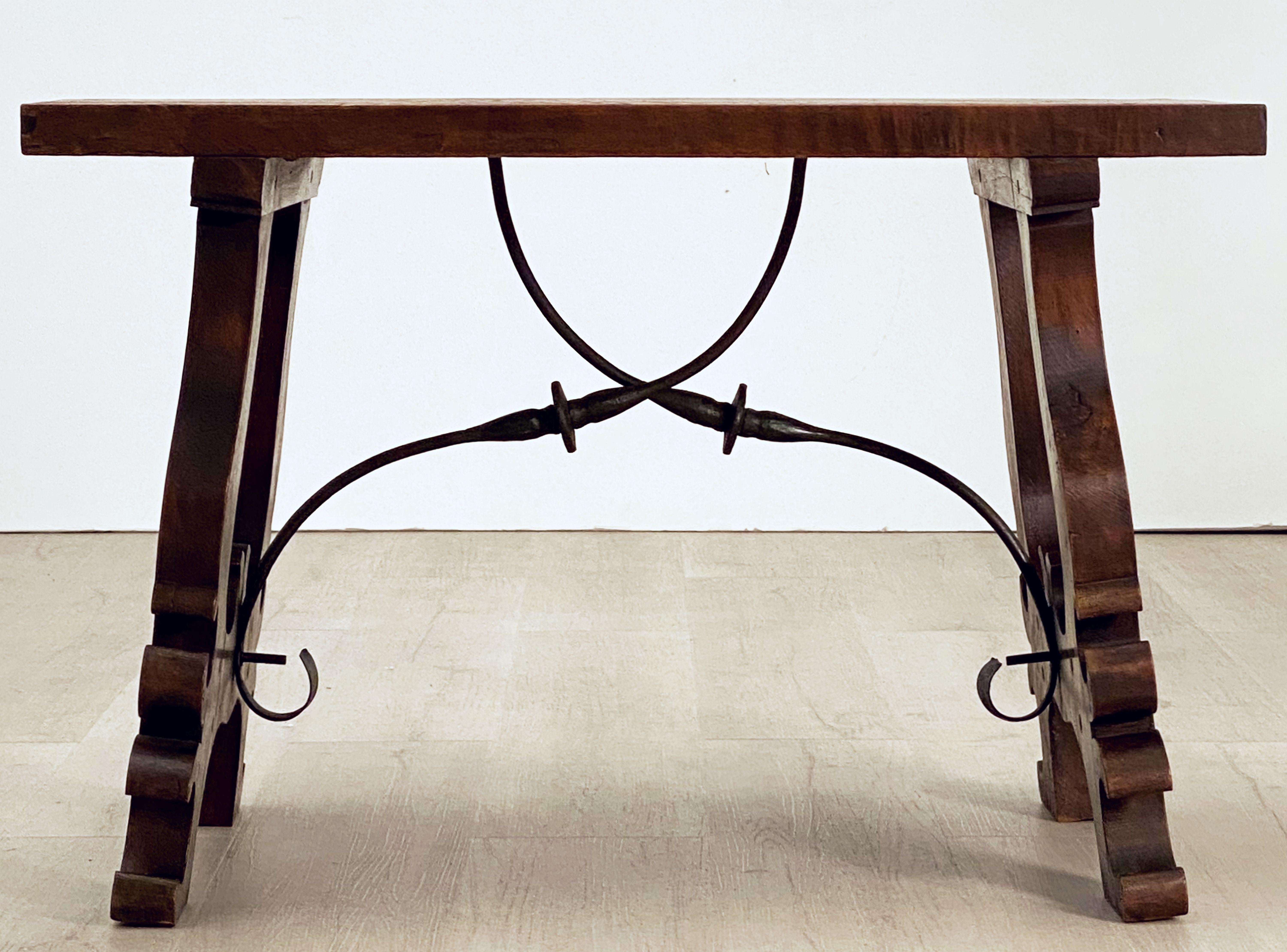 19th Century Spanish Low Table of Walnut with Wrought Iron Supports