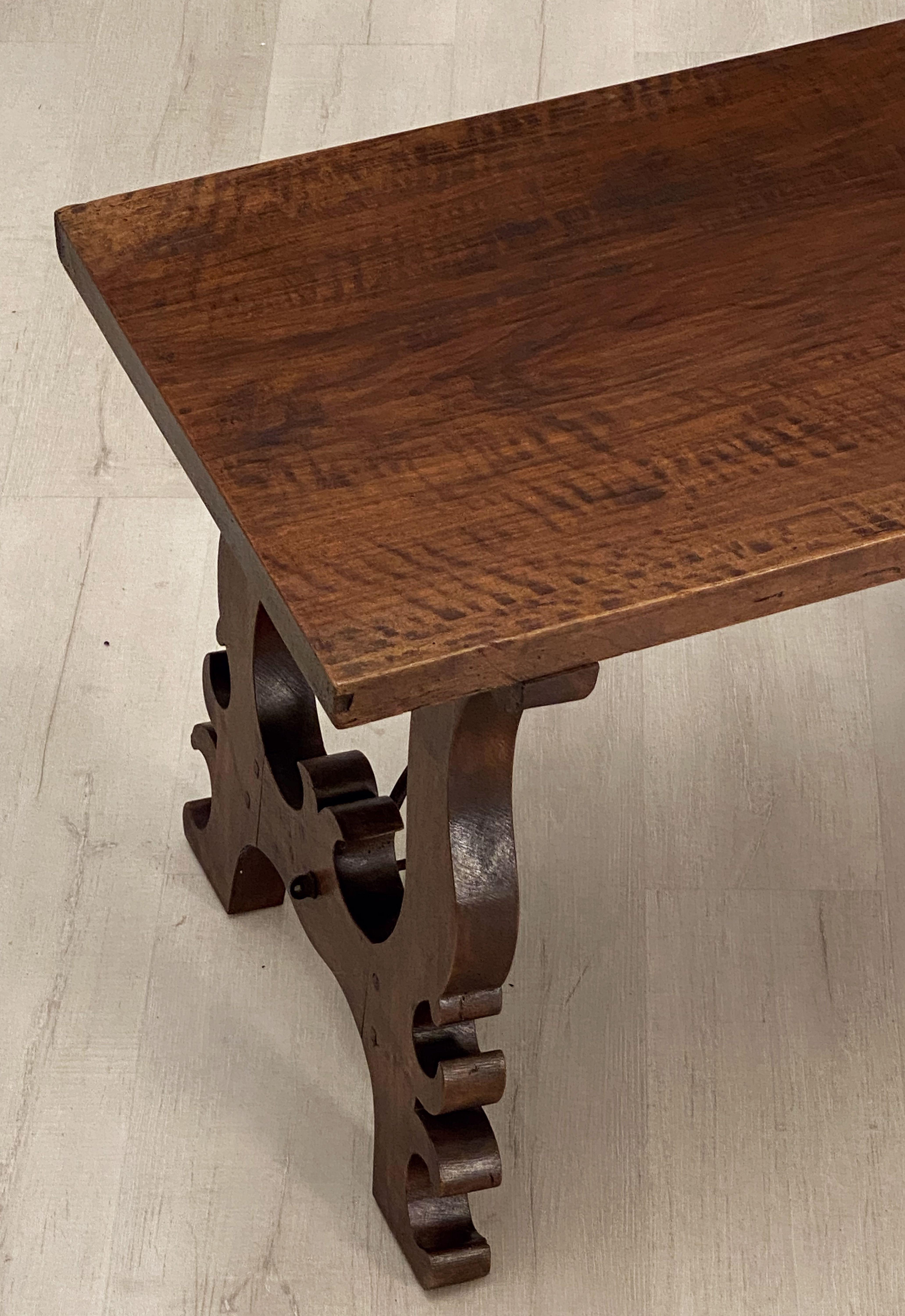 Spanish Low Table of Walnut with Wrought Iron Supports 1