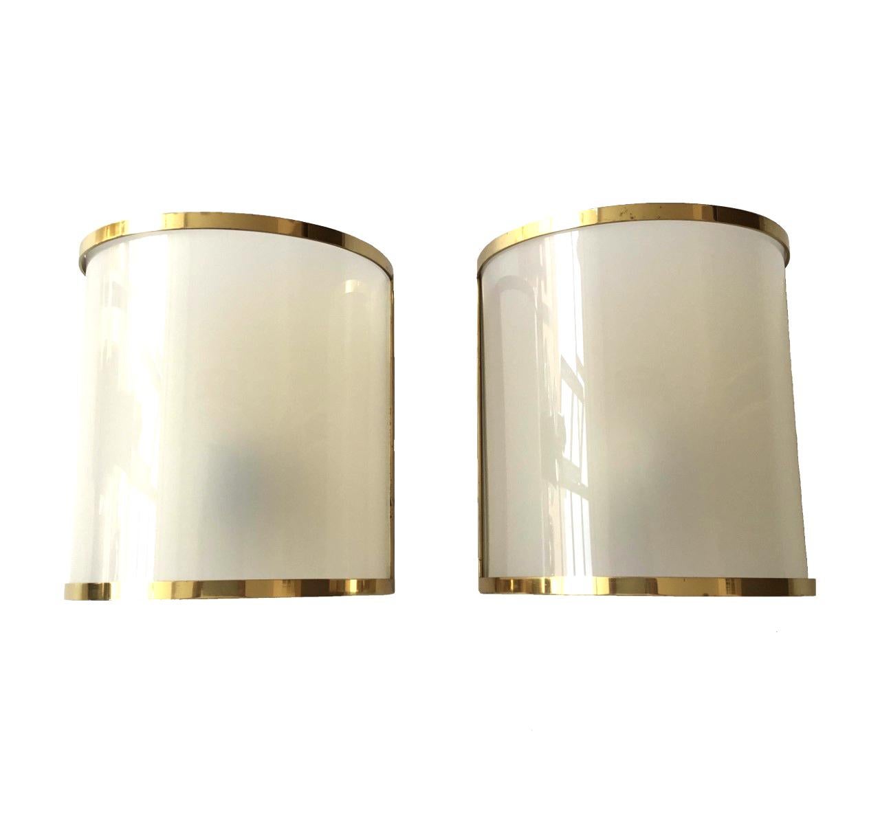 Mid-Century Modern Spanish Lucite and Brass Wall Sconces by Metalarte, 1970s