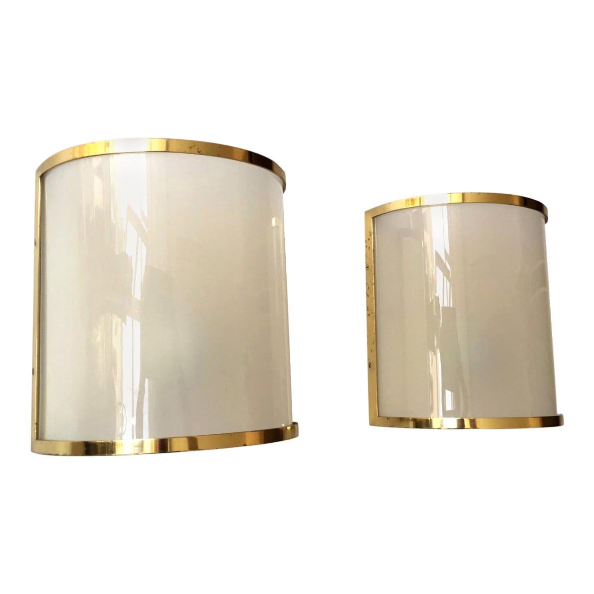 Spanish Lucite and Brass Wall Sconces by Metalarte, 1970s