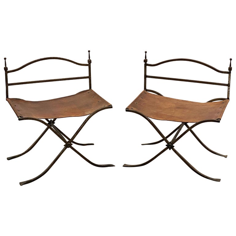 Spanish Luggage Stands of Leather and Tooled Metal For Sale at 1stdibs