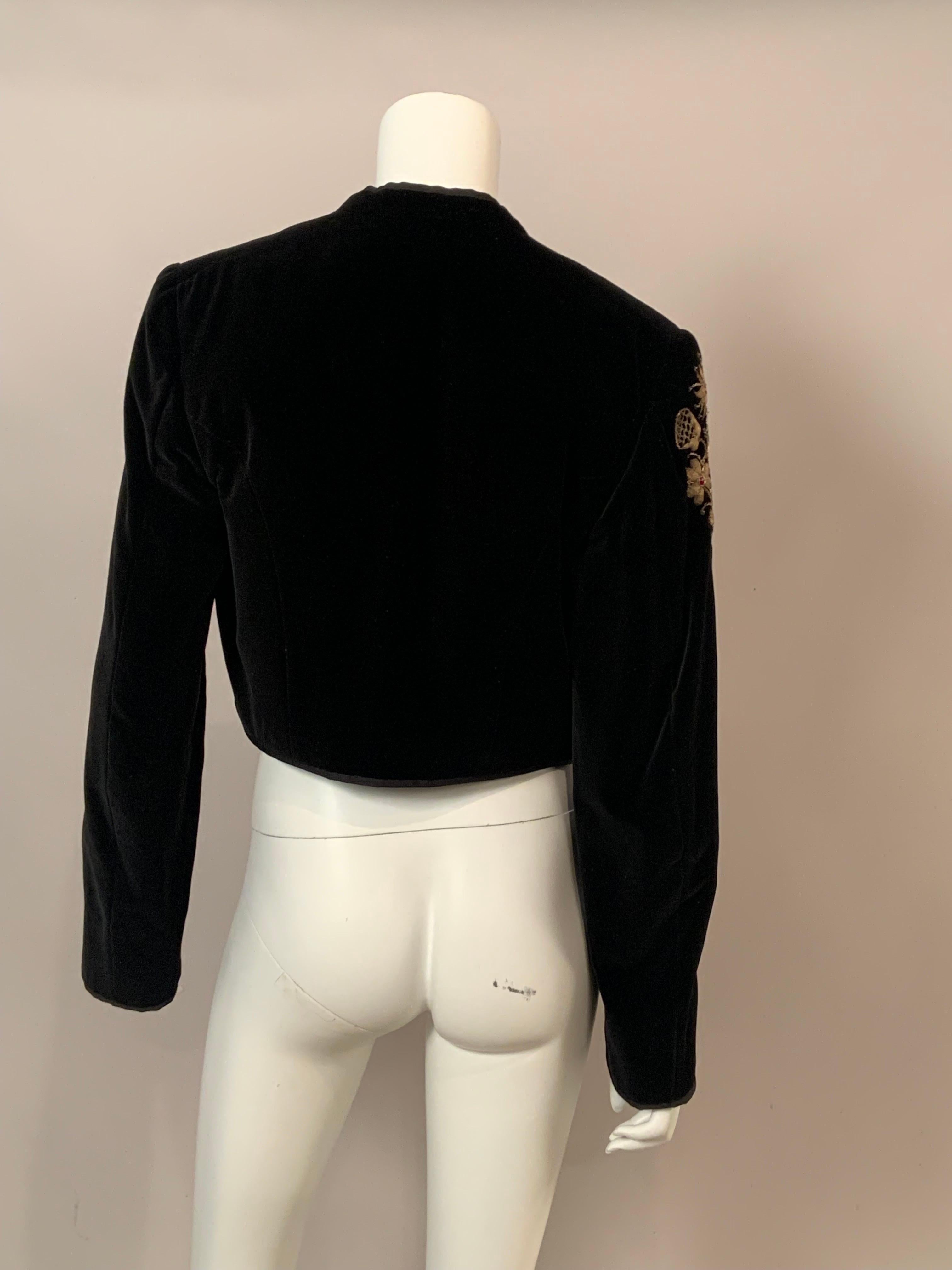 Spanish Made Black Velvet Bolero Jacket with Gold Bullion Embroidery For Sale 6