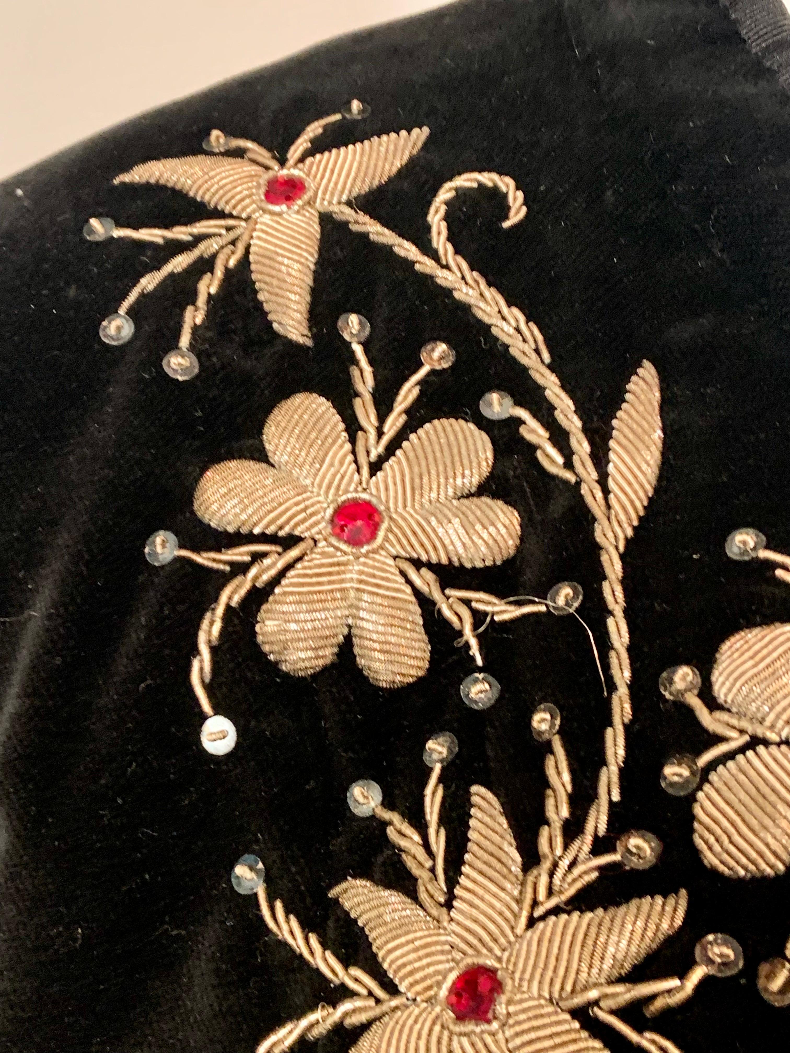 Spanish Made Black Velvet Bolero Jacket with Gold Bullion Embroidery In Excellent Condition For Sale In New Hope, PA