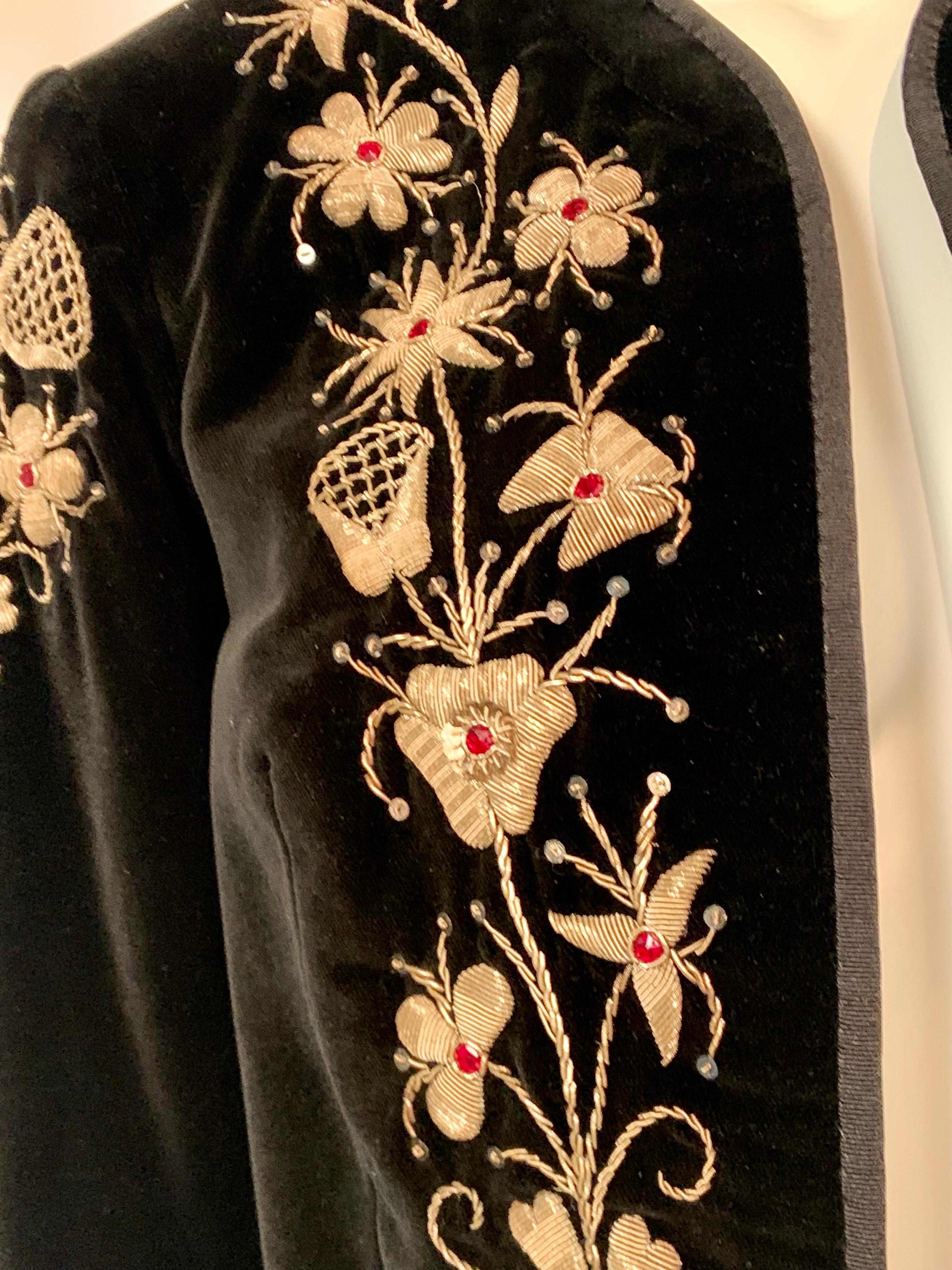 Women's Spanish Made Black Velvet Bolero Jacket with Gold Bullion Embroidery For Sale