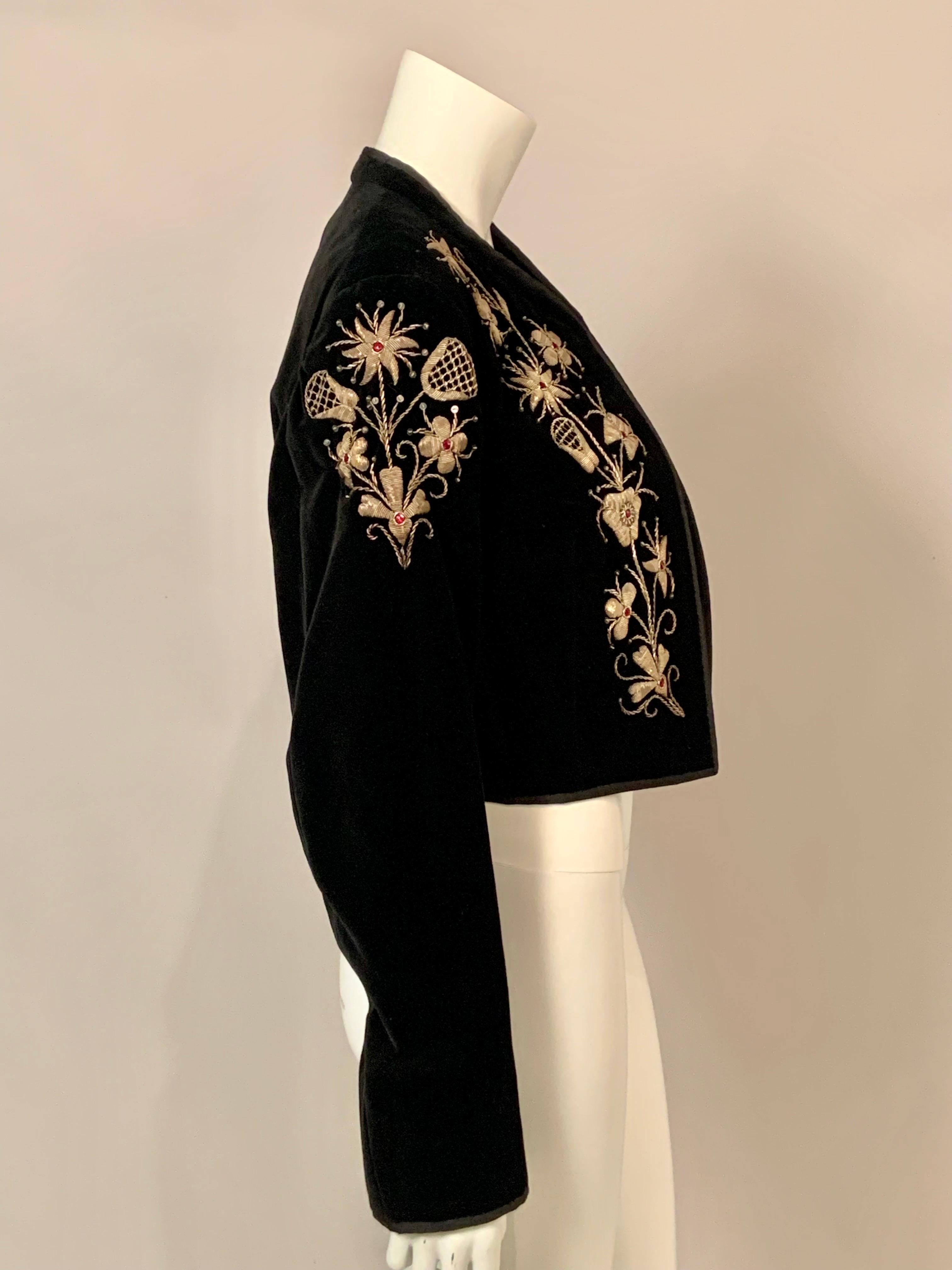 Spanish Made Black Velvet Bolero Jacket with Gold Bullion Embroidery For Sale 2