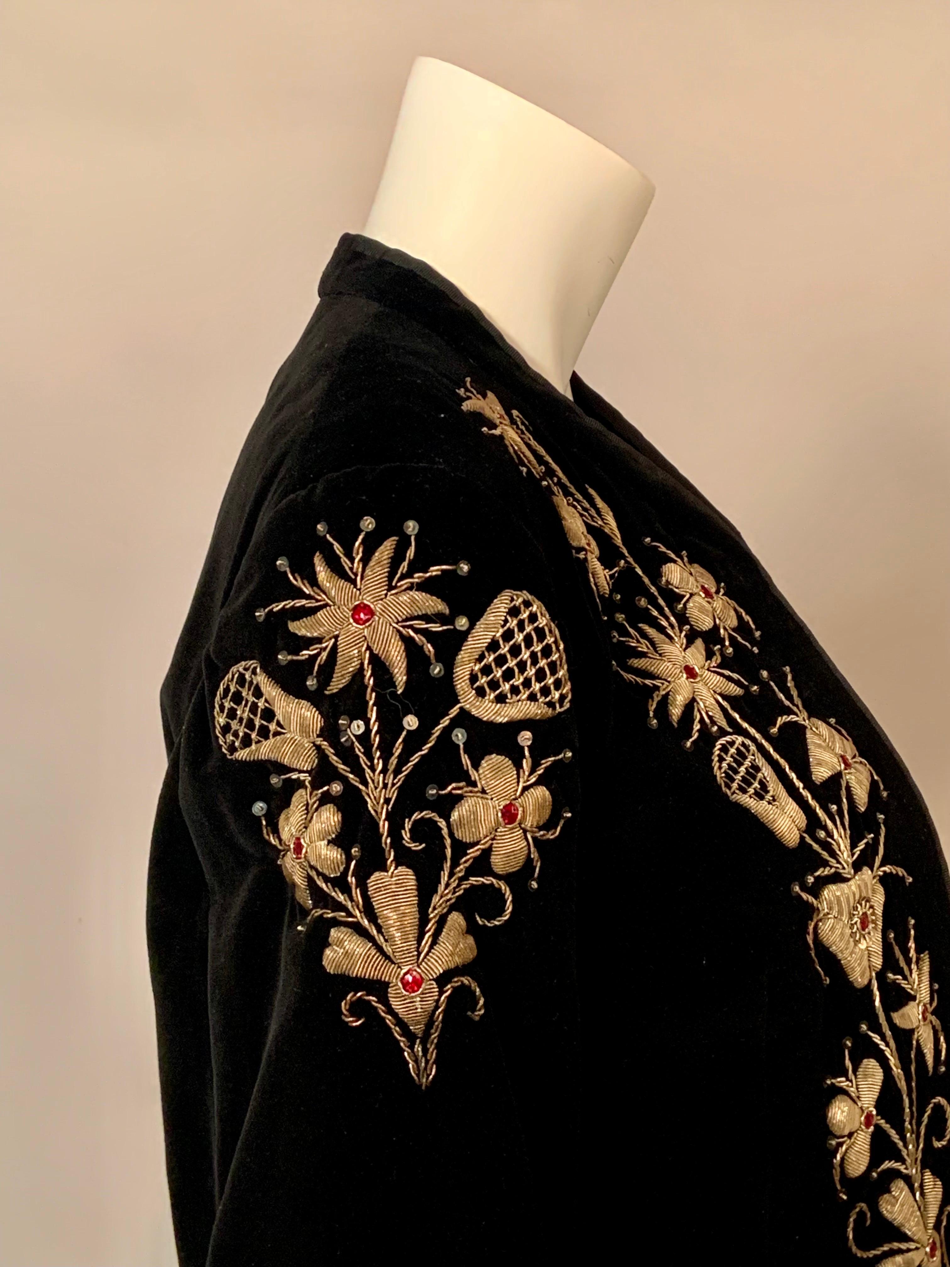 Spanish Made Black Velvet Bolero Jacket with Gold Bullion Embroidery For Sale 3