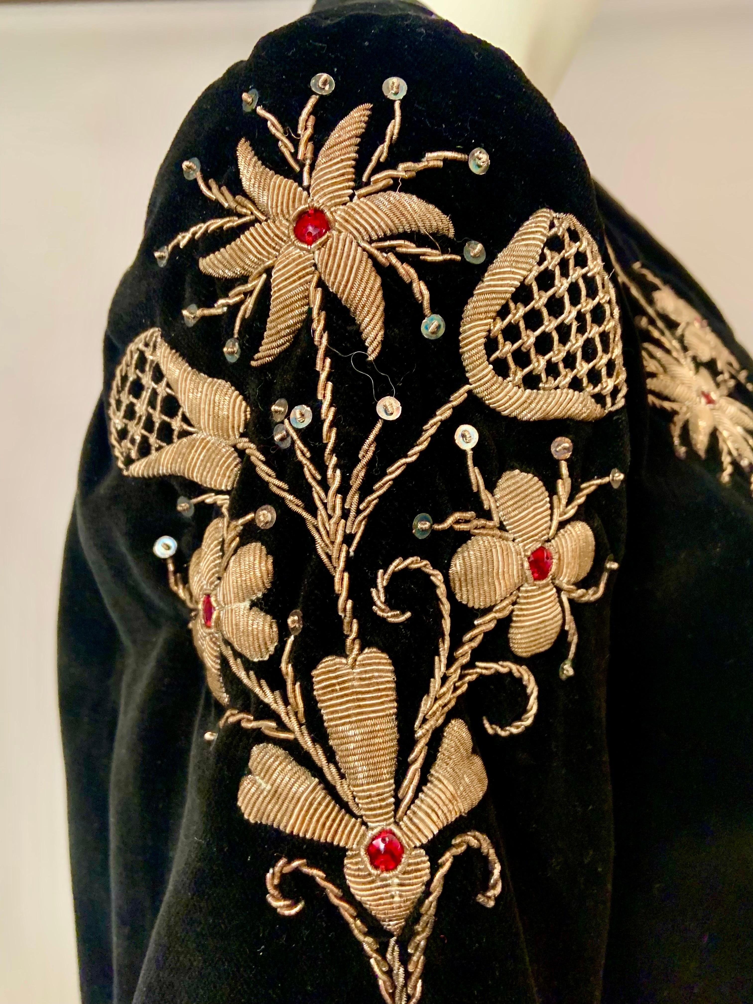 Spanish Made Black Velvet Bolero Jacket with Gold Bullion Embroidery For Sale 4