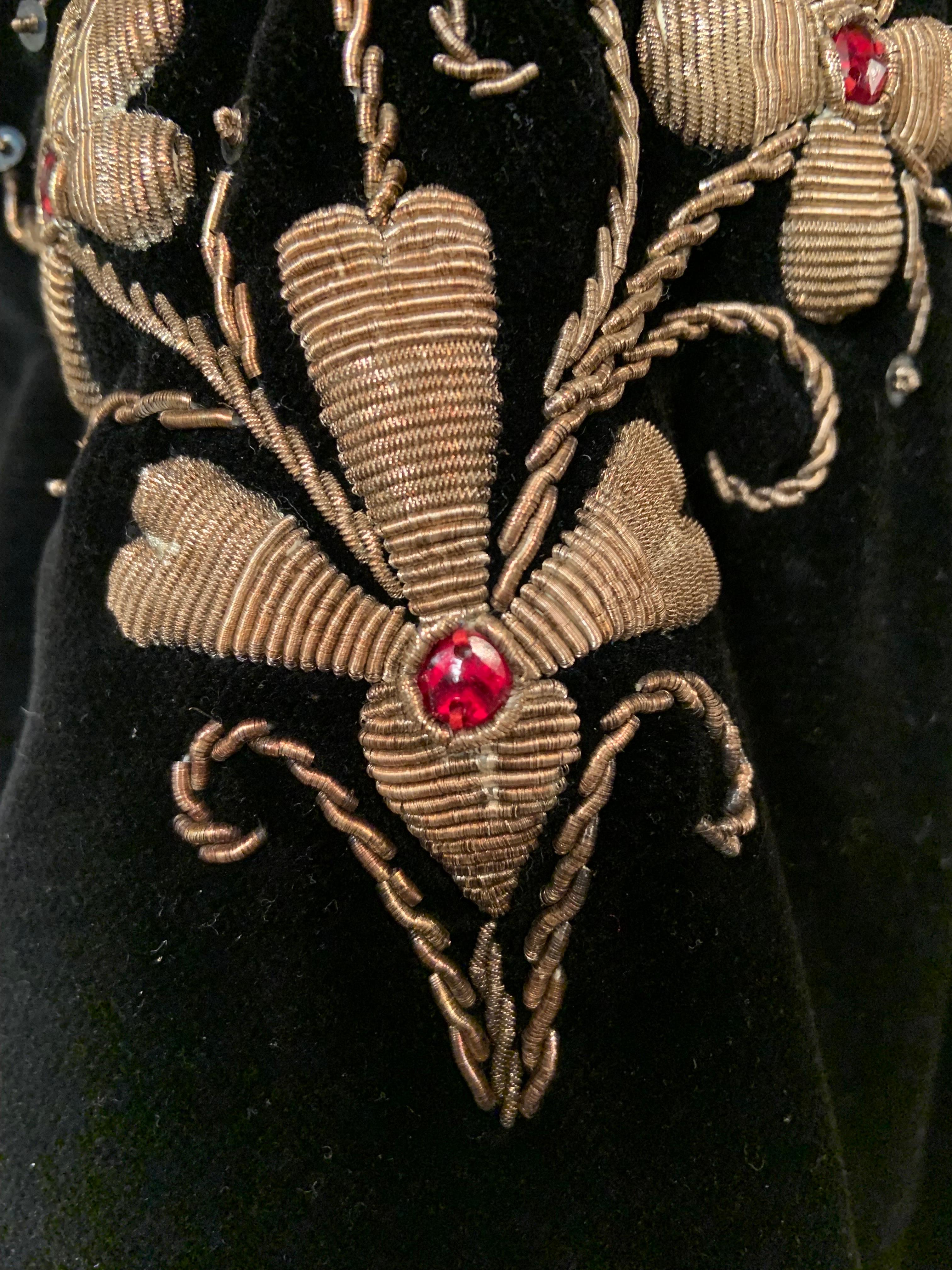 Spanish Made Black Velvet Bolero Jacket with Gold Bullion Embroidery For Sale 5