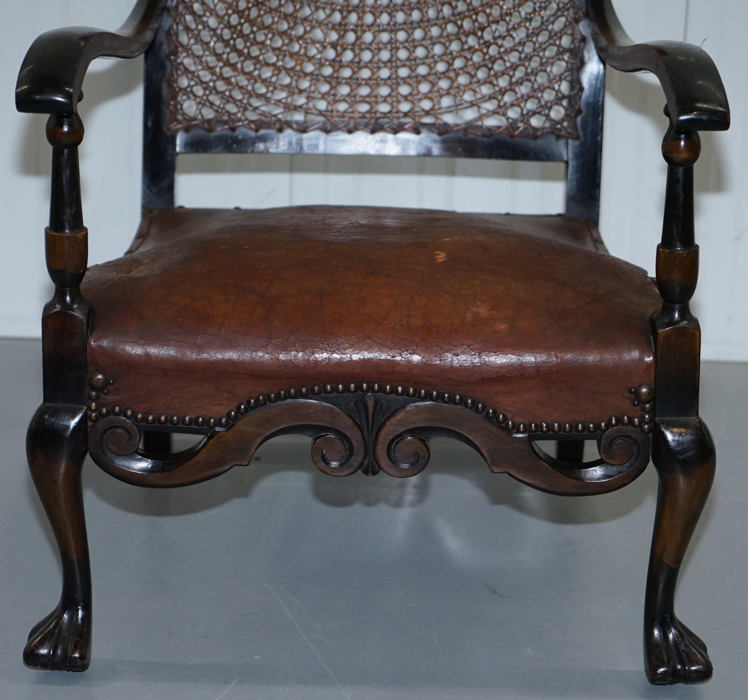 Spanish Mahogany and Brown Leather Open Library Readying Armchair, circa 1910 7