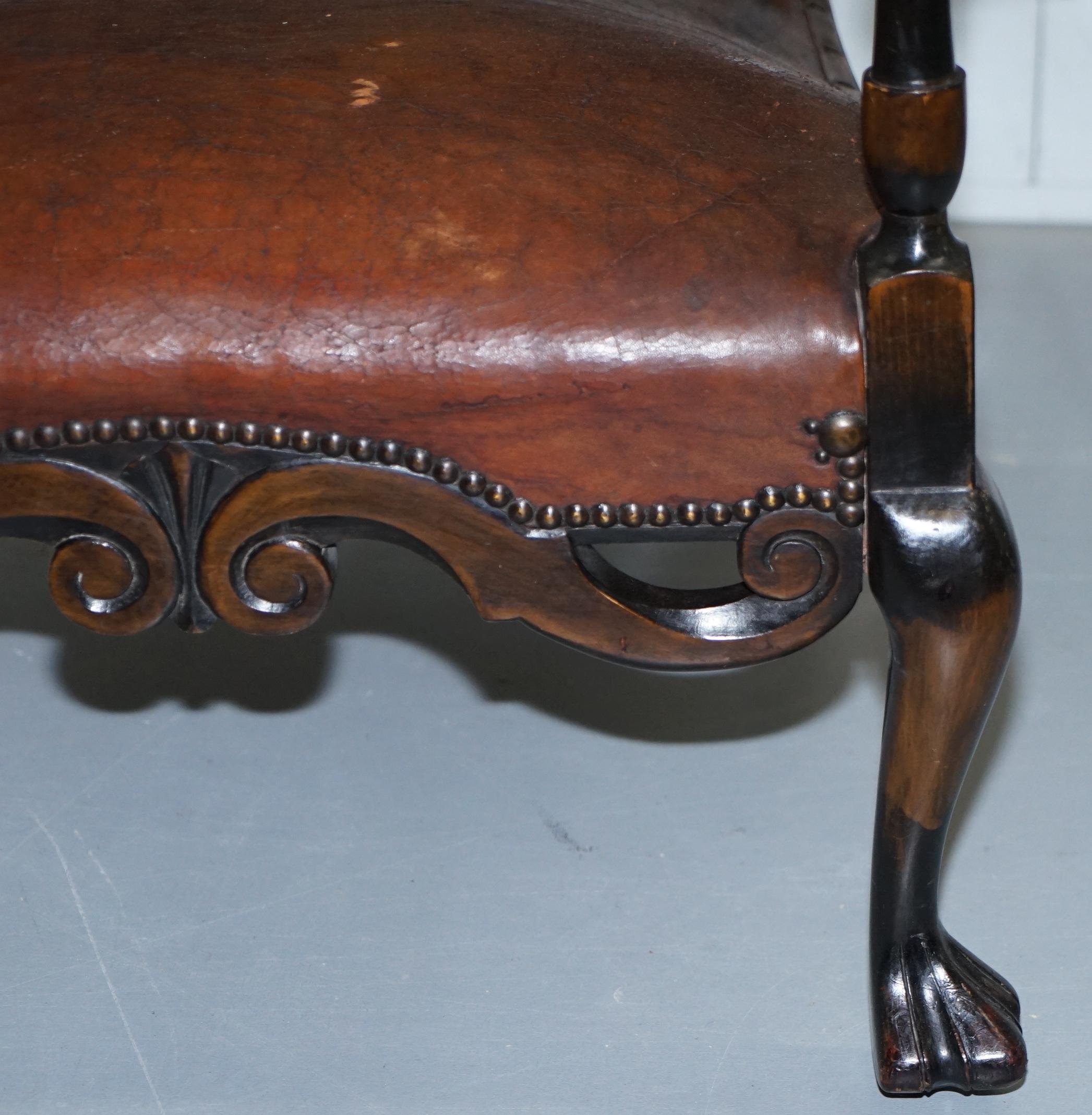 Spanish Mahogany and Brown Leather Open Library Readying Armchair, circa 1910 9