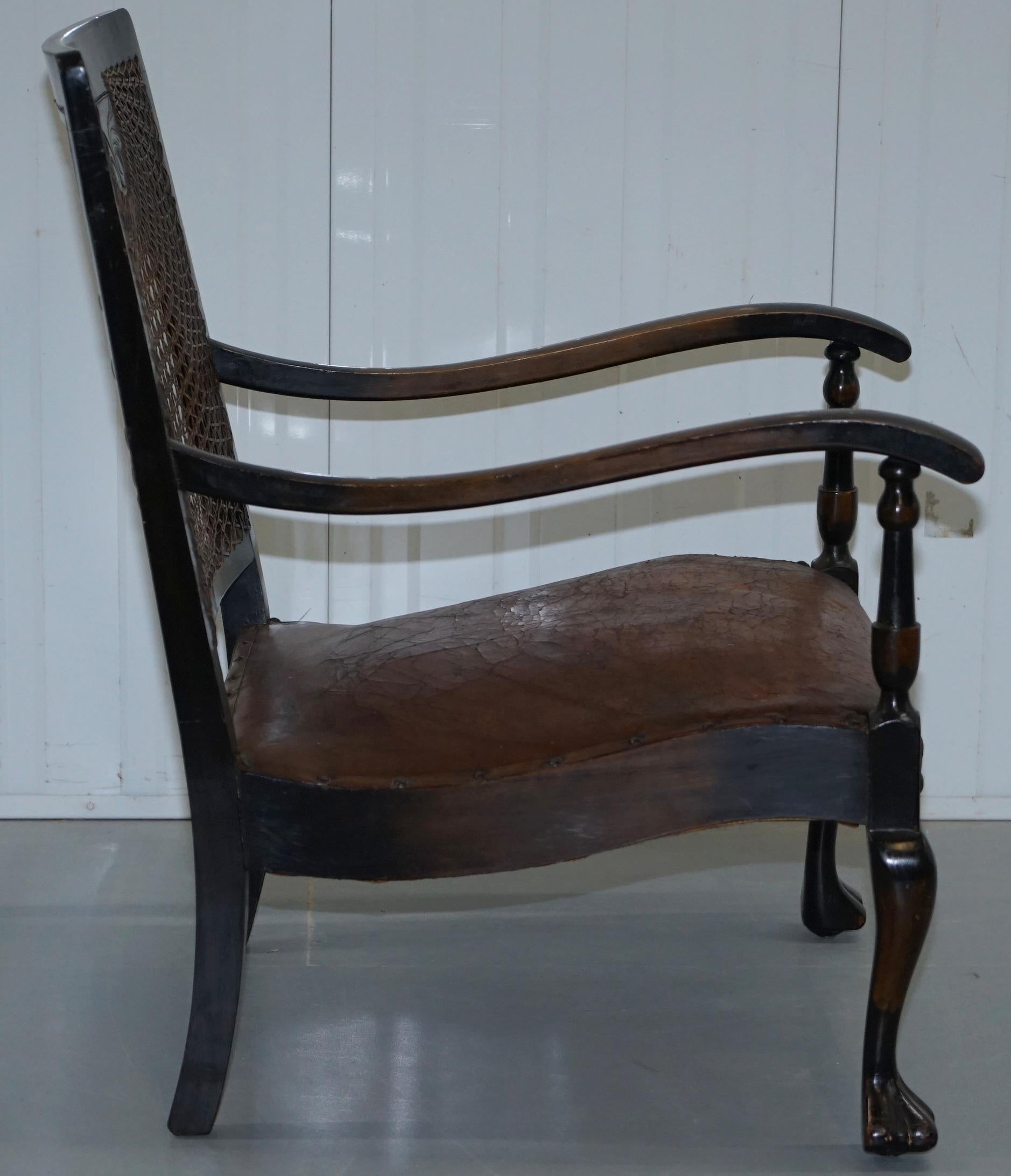Spanish Mahogany and Brown Leather Open Library Readying Armchair, circa 1910 10