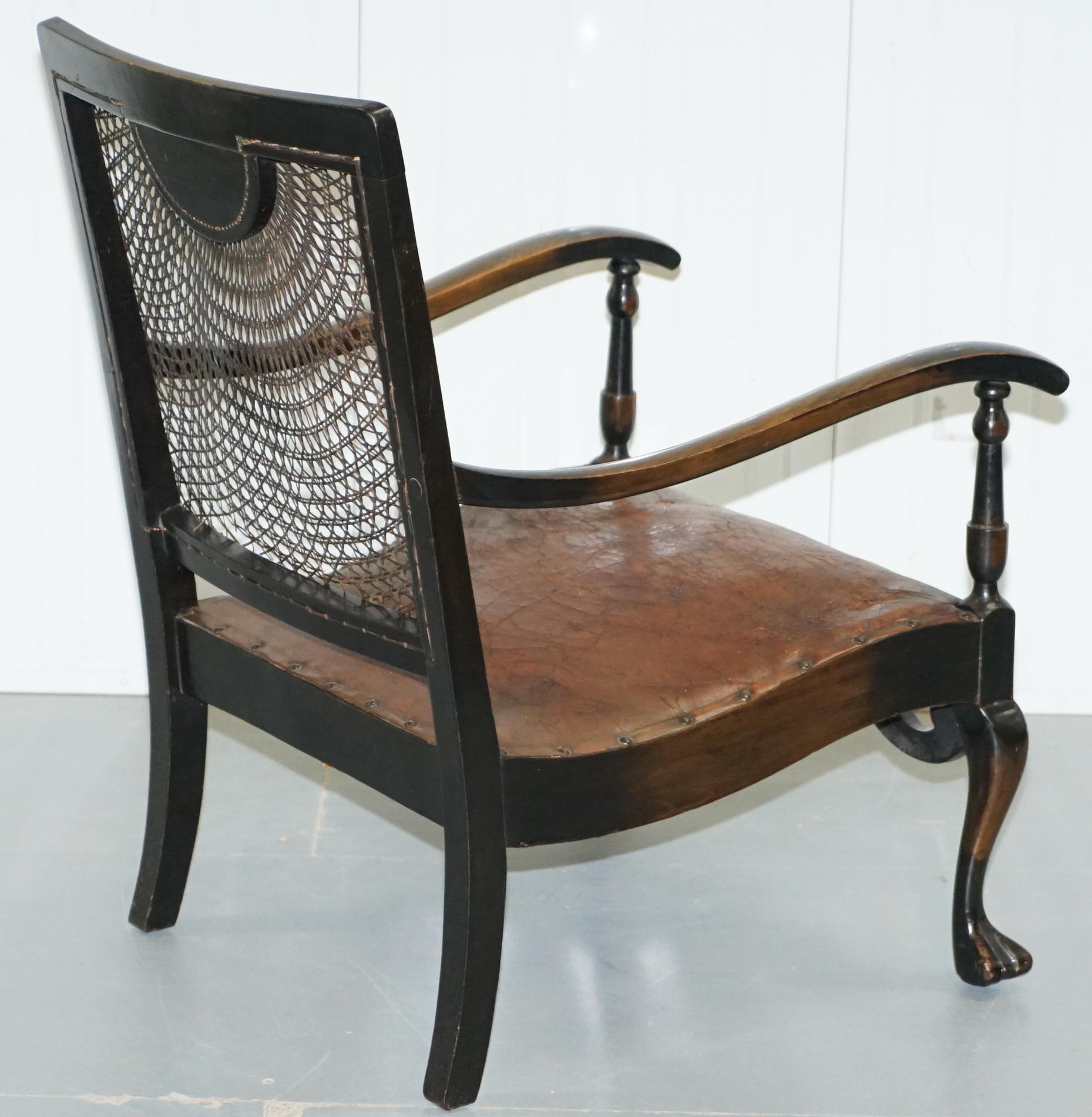 Spanish Mahogany and Brown Leather Open Library Readying Armchair, circa 1910 11