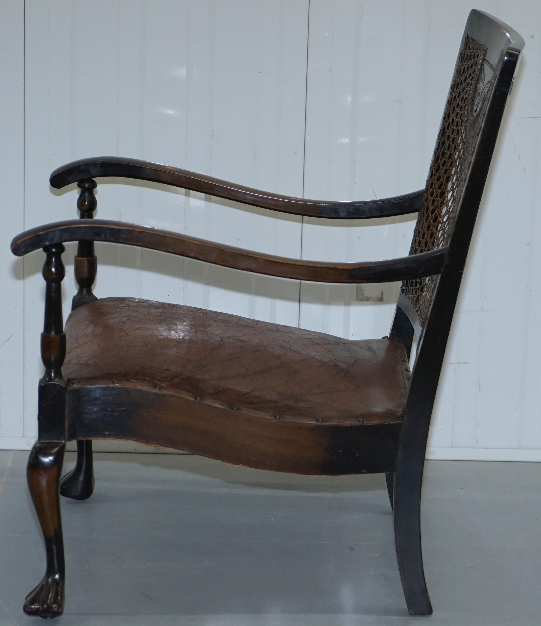 Spanish Mahogany and Brown Leather Open Library Readying Armchair, circa 1910 14
