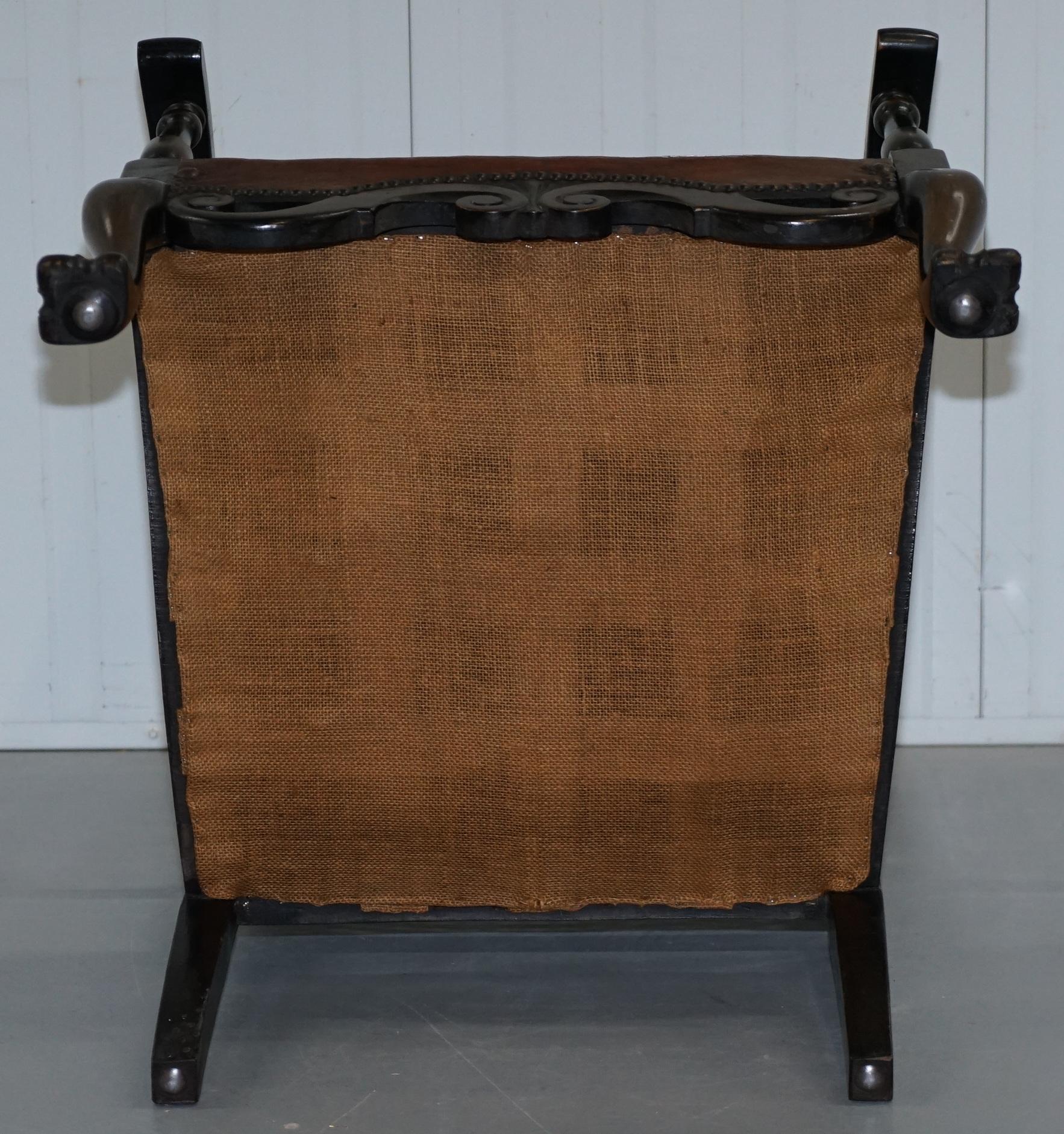 Spanish Mahogany and Brown Leather Open Library Readying Armchair, circa 1910 15
