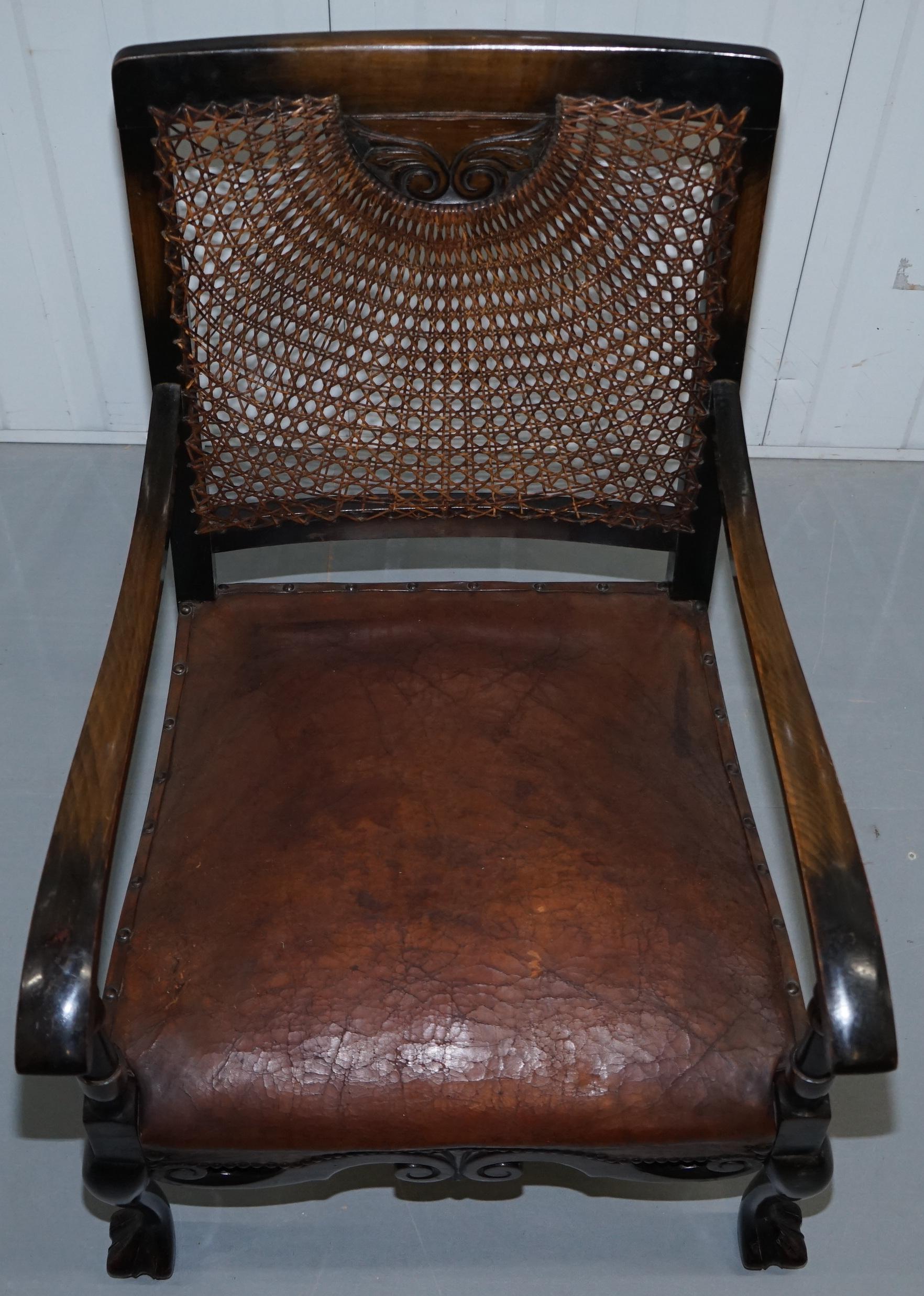 Spanish Mahogany and Brown Leather Open Library Readying Armchair, circa 1910 1