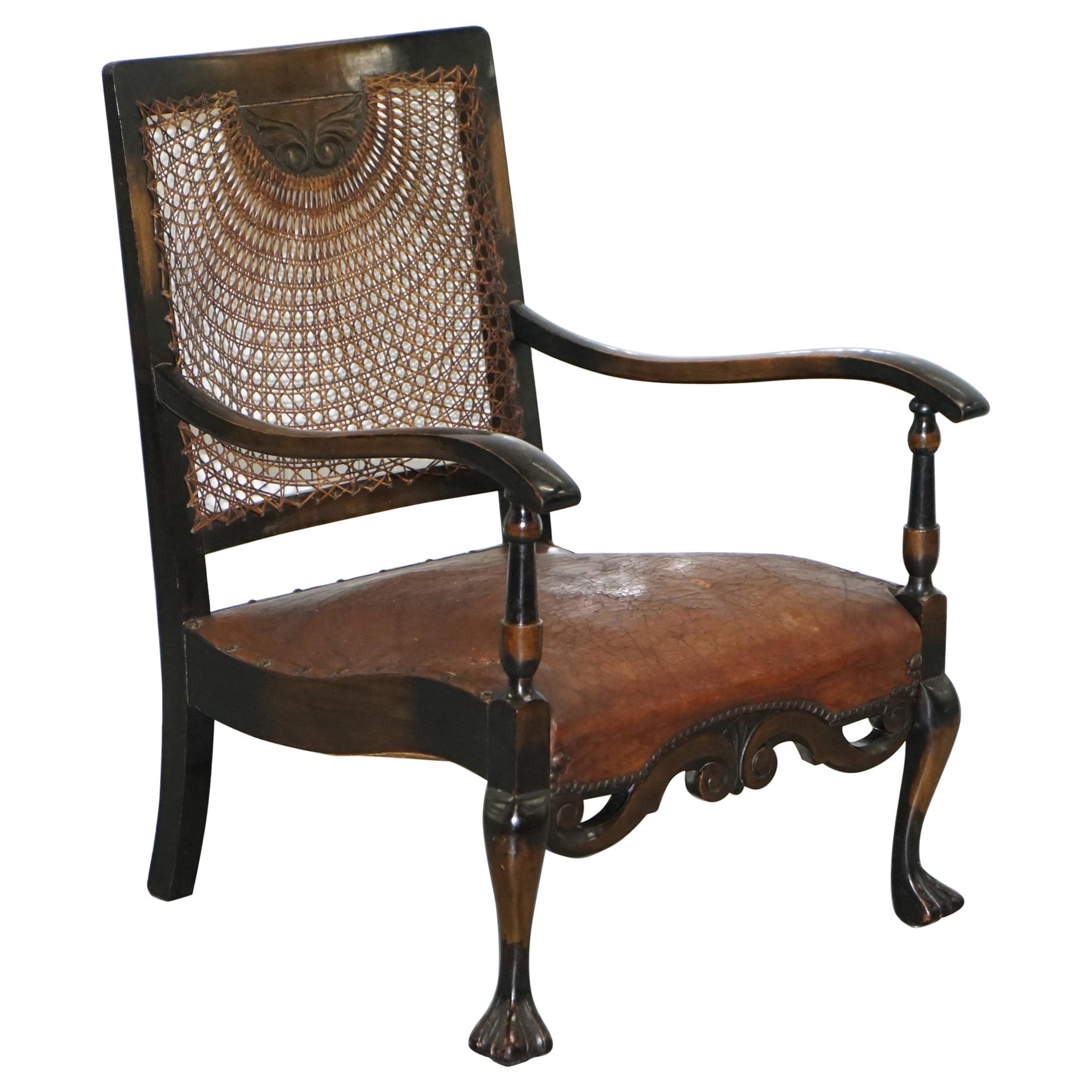 Spanish Mahogany and Brown Leather Open Library Readying Armchair, circa 1910
