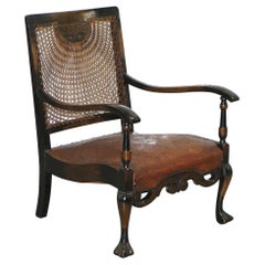 Spanish Mahogany and Brown Leather Open Library Readying Armchair, circa 1910