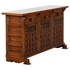 Credenza brutalista spagnola in mogano della metà del XX secolo