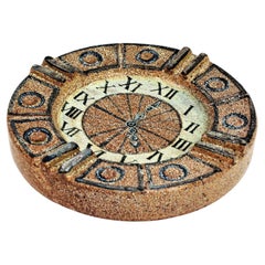 Spanish Majolica Ceramic Ashtray / Vide-Poche, Clock Design, 1960s