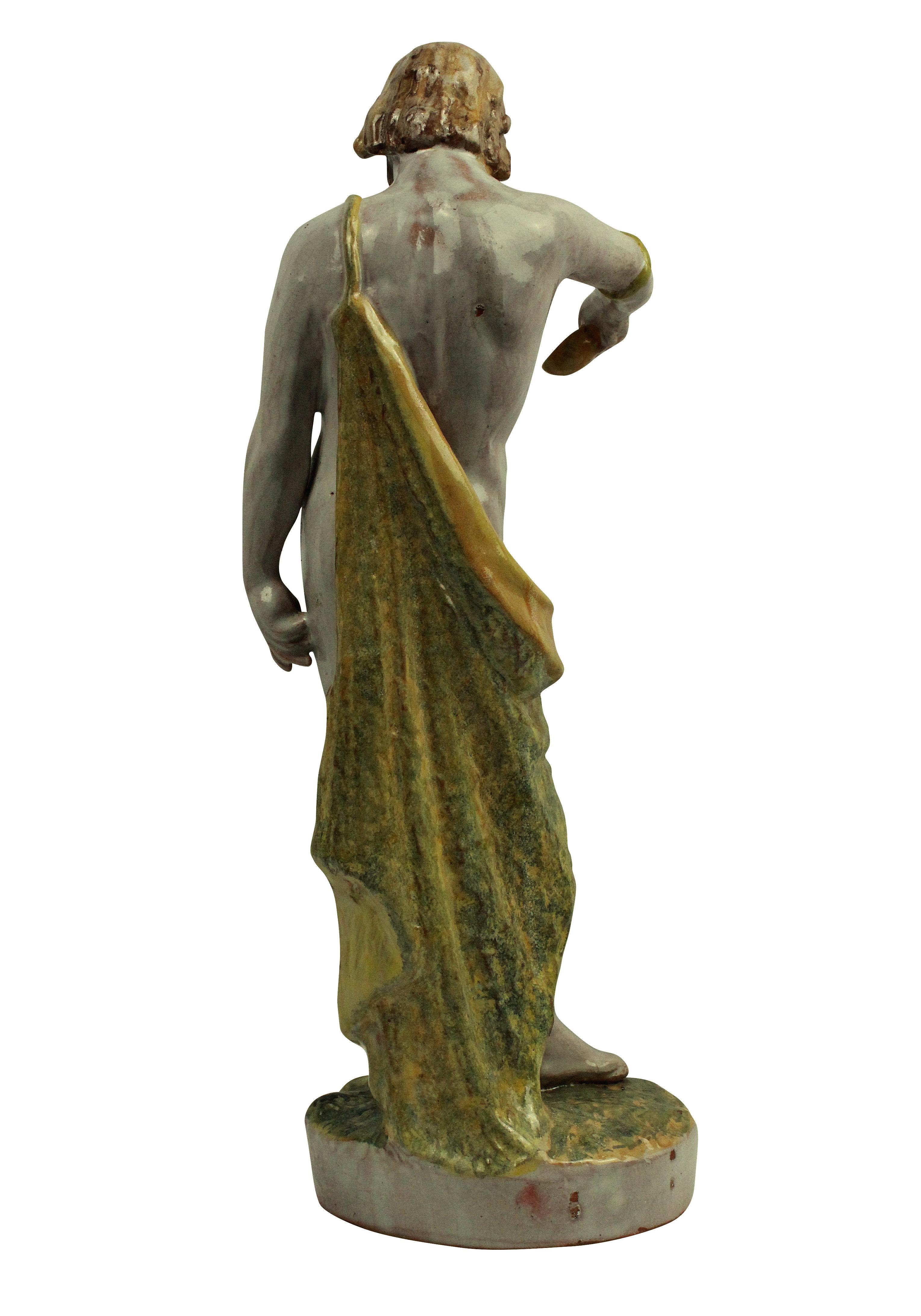 Spanische Majolika-Statue von Johannes dem Täufer (Mittleres 19. Jahrhundert) im Angebot