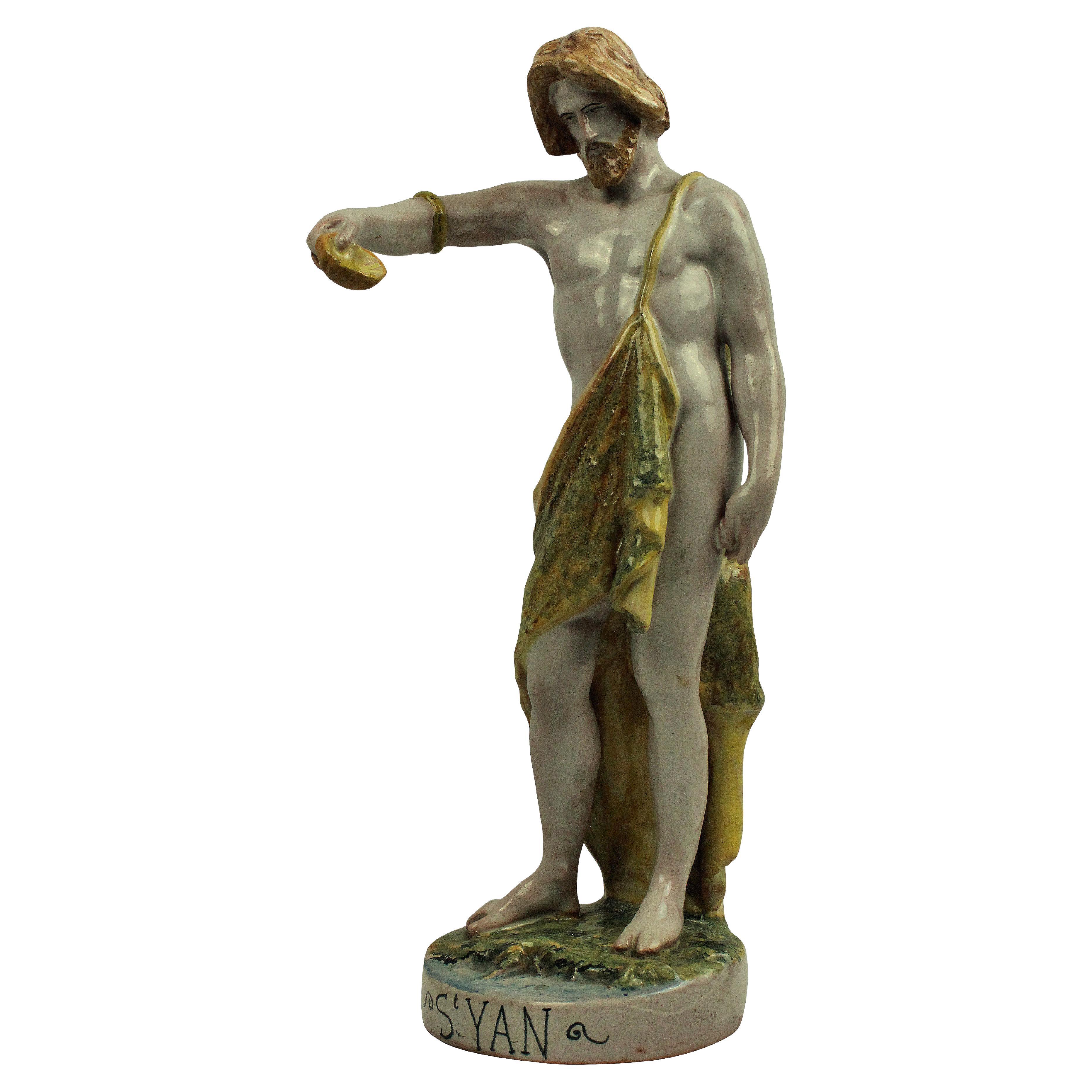 Spanish Majolica Statue of John the Baptist For Sale