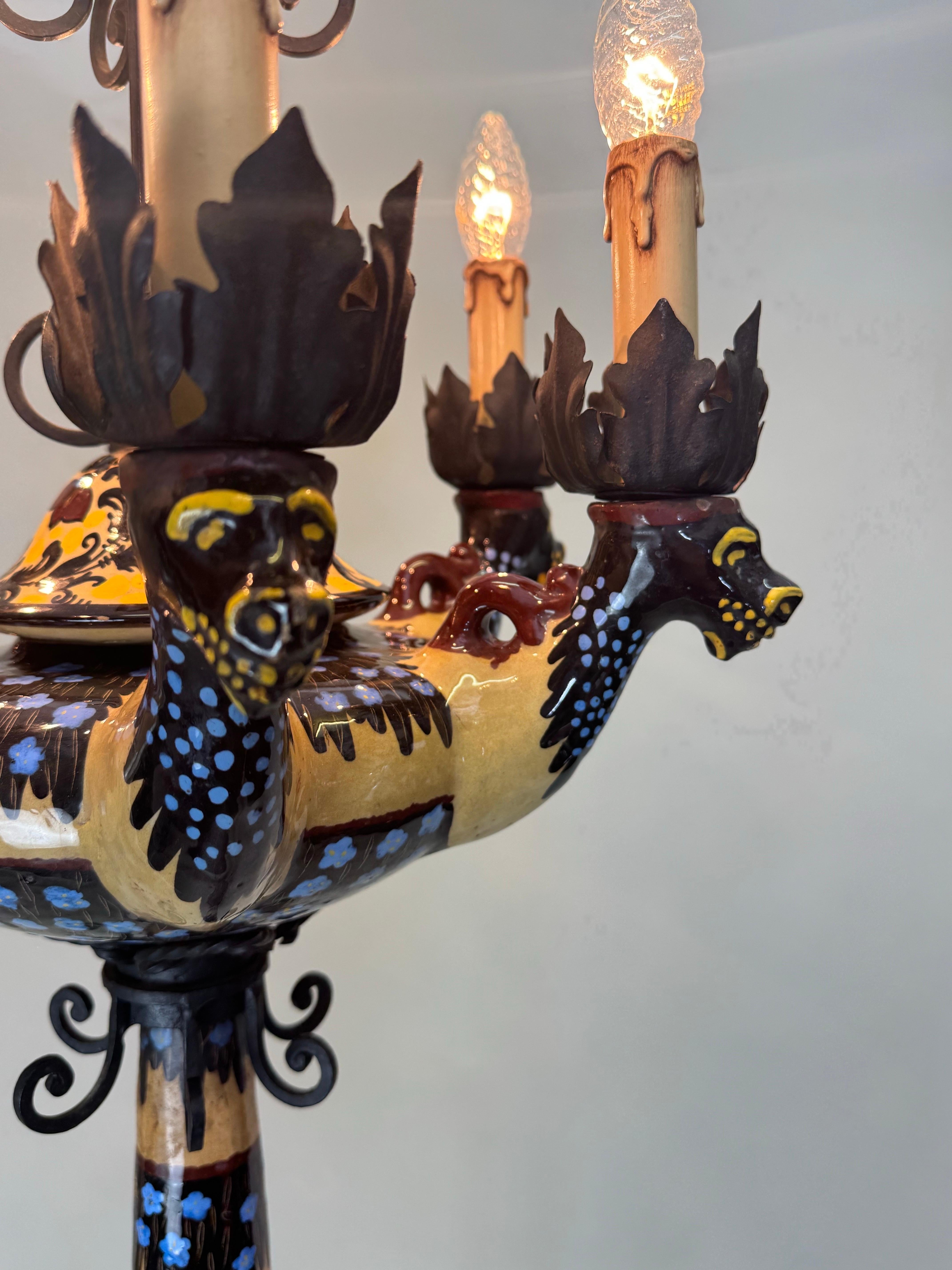 Lámpara de pie española de manises de mayólica y hierro forjado del Renacimiento Gótico, 1900 en venta 4