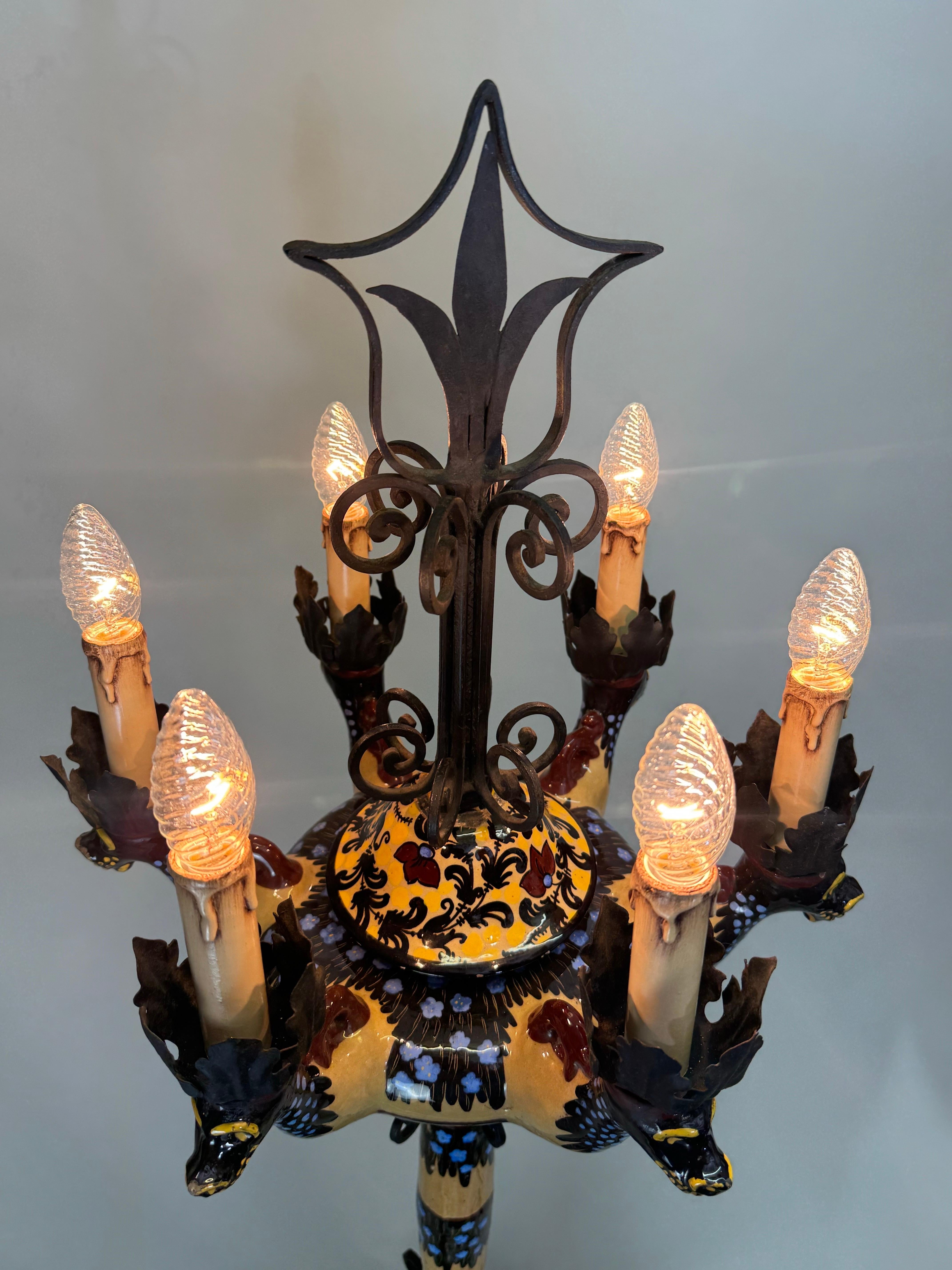 Lámpara de pie española de manises de mayólica y hierro forjado del Renacimiento Gótico, 1900 en venta 6