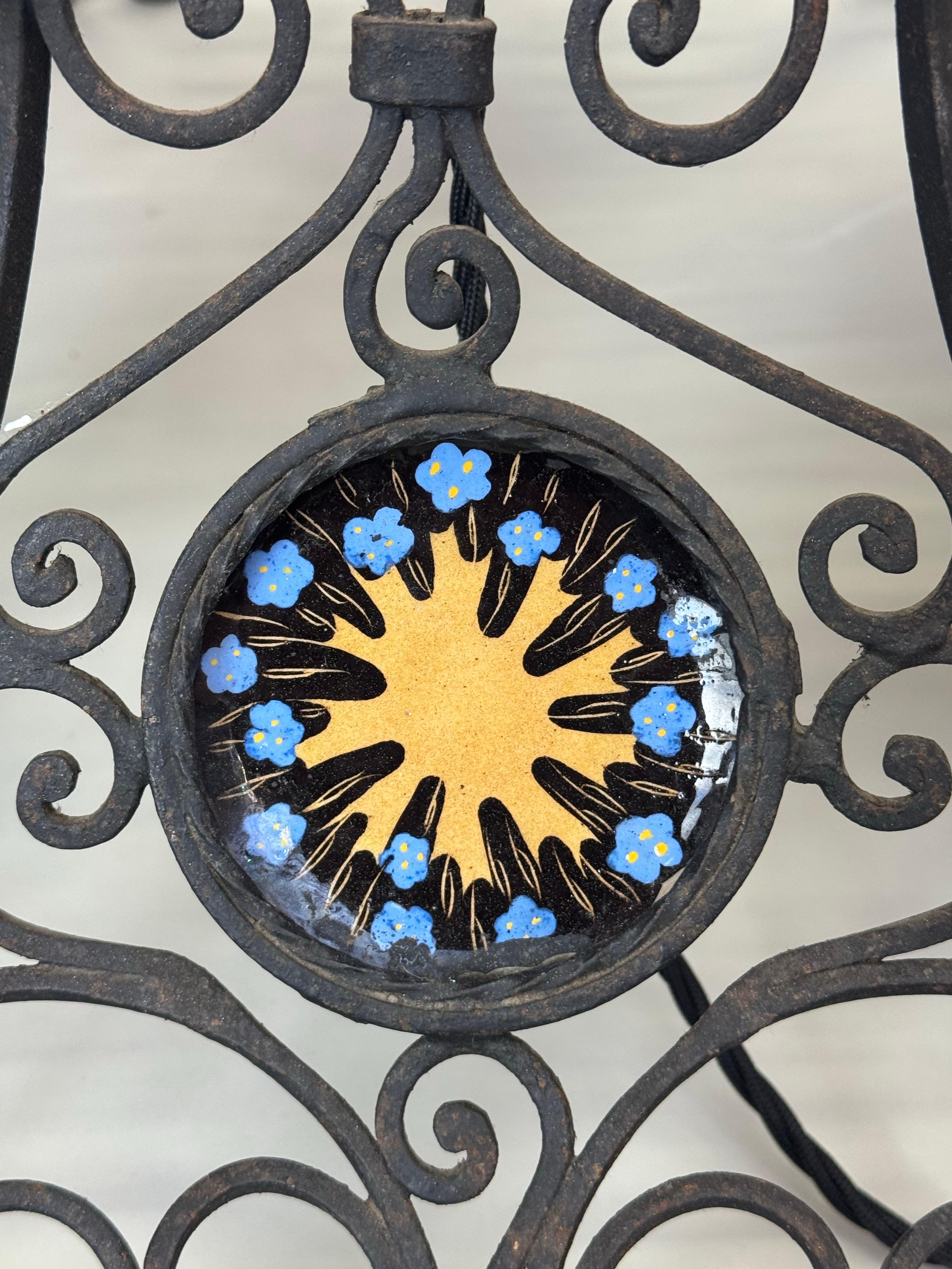 Lámpara de pie española de manises de mayólica y hierro forjado del Renacimiento Gótico, 1900 en venta 11