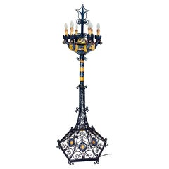 Spanish Manises Majolica and Wrought Iron Gothic Revival Floor Lamp, 1900s