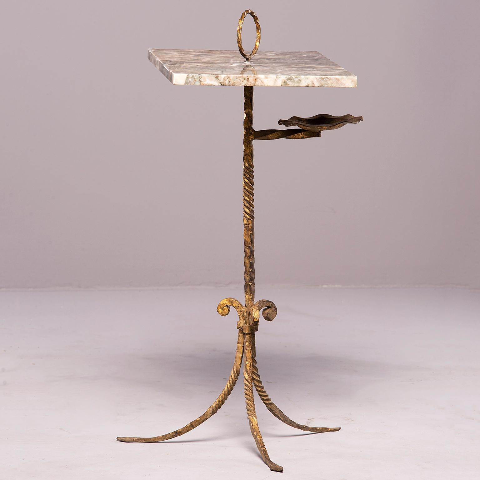 Spanish Marble and Gilt Iron Side Table with Ashtray Holder In Good Condition In Troy, MI