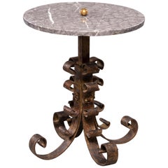 Spanish Marble-Top Gilt Iron Side Table