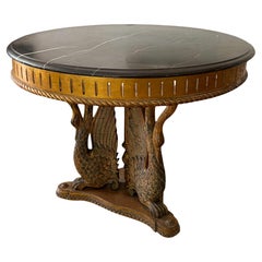 Spanish Marble Top Gueridon Table With Carved Swan Base