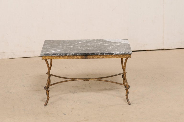 Spanish MarbleTop Rectangular Coffee Table w/Hammered GoldTone Iron