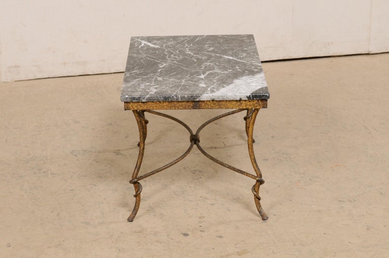 Spanish MarbleTop Rectangular Coffee Table w/Hammered GoldTone Iron
