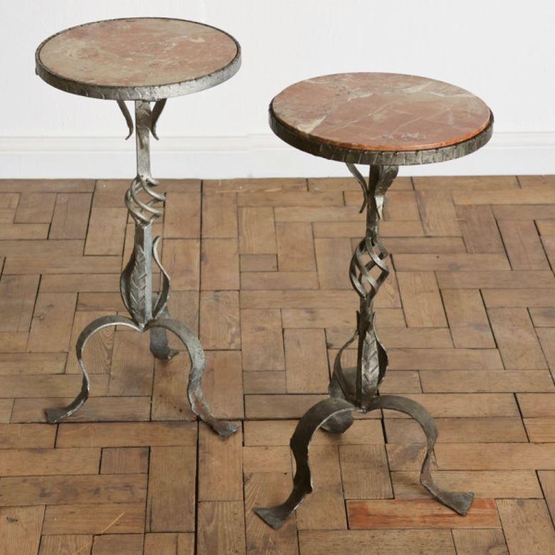 Spanish Martini Tables of Wrought Iron with Round Marble Top 'Sold Individually' In Good Condition In Austin, TX