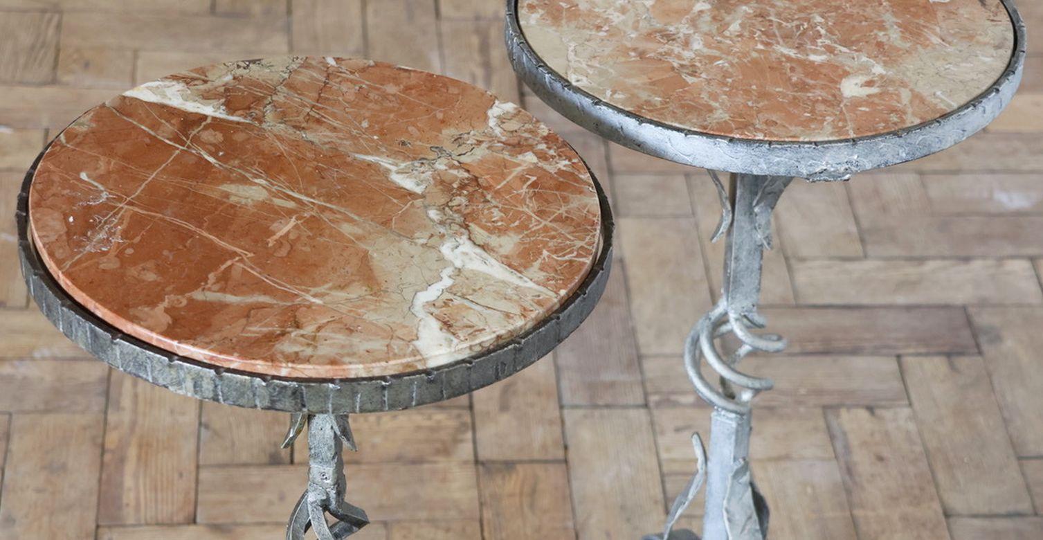 Spanish Martini Tables of Wrought Iron with Round Marble Top 'Sold Individually' 2