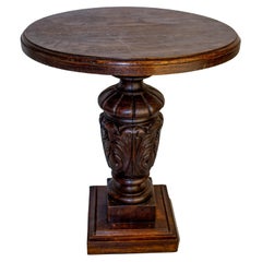 Spanish Massive Oak Coffee Table Gueridon Side Table, circa 1960