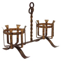 Spanish Medieval Double Planter Jardinière in Gilt Wrought Iron