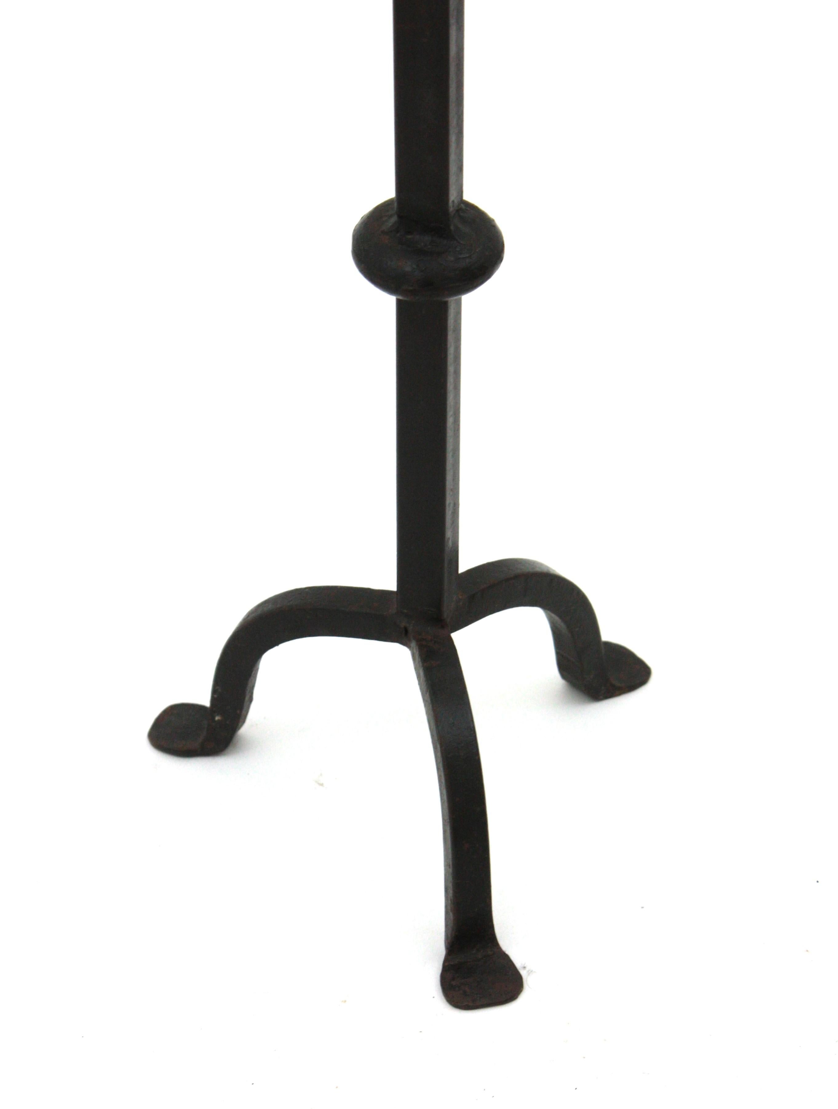 Spanish Medieval Hand Forged Iron Candle Stand / Floor Candle Holder For Sale 4