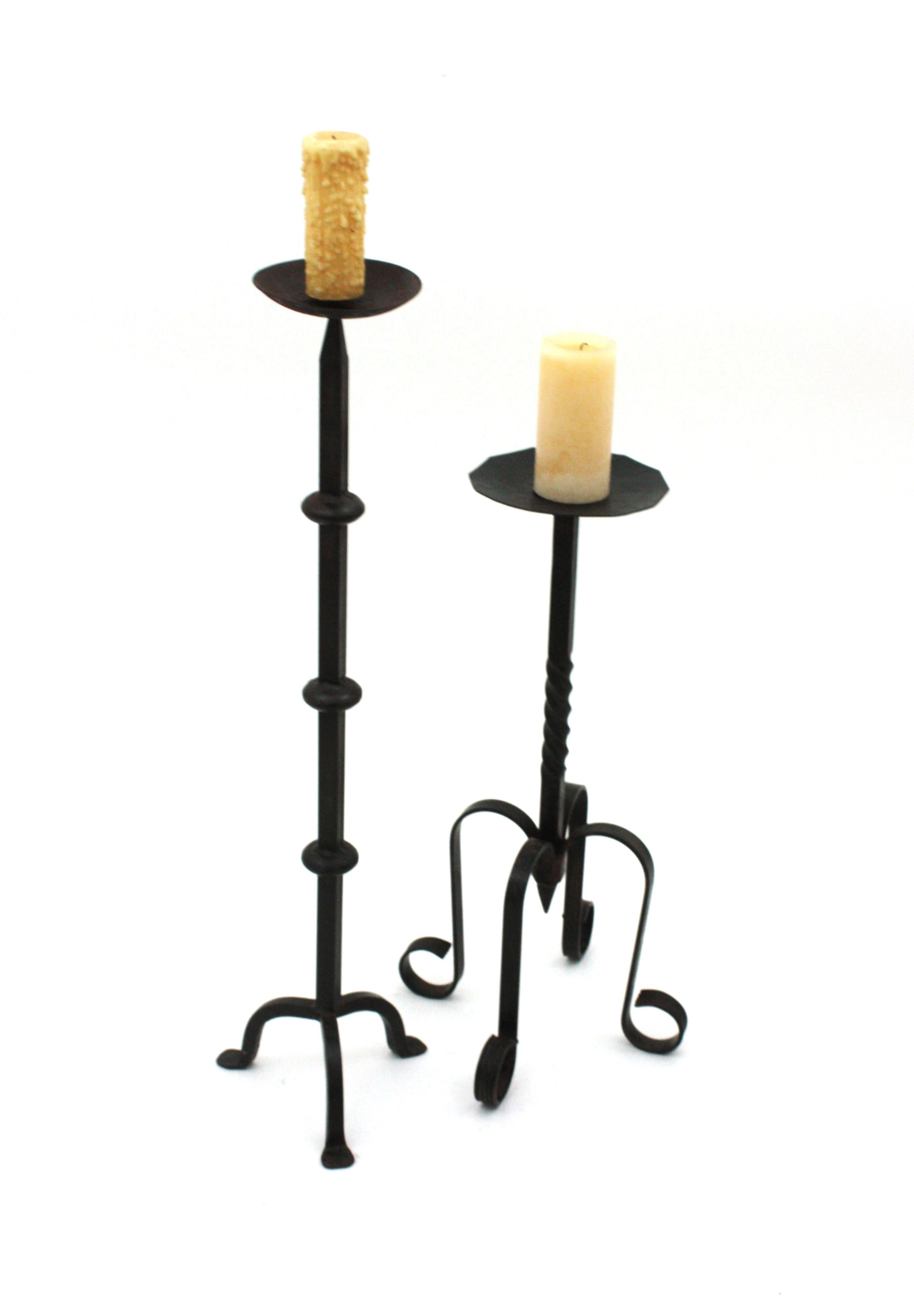 Spanish Medieval Hand Forged Iron Candle Stand / Floor Candle Holder For Sale 6