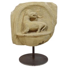Spanish Medieval Style Carved Stone Fragment Depicting A Dragon/ Mythical Figure