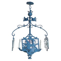 Spanish Metal and Glass Chandelier with Four Lights and Four Dragon Guards