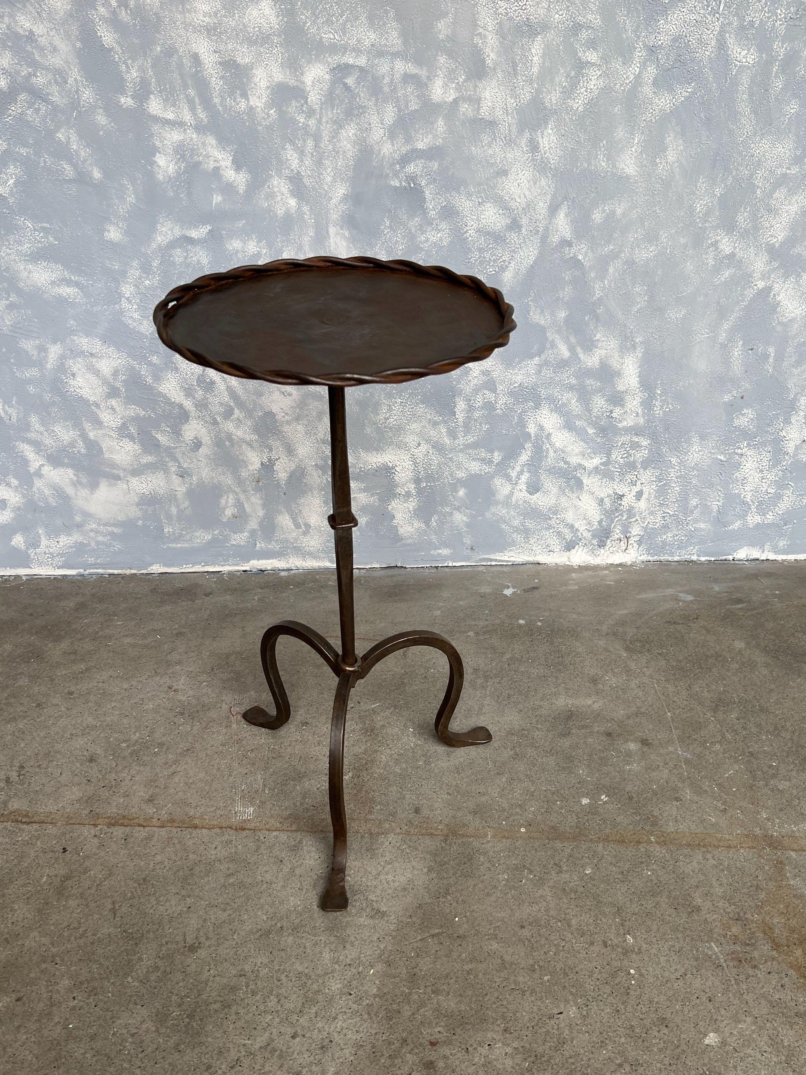 Bronzed Spanish Metal Drinks Table on a Tripod Base