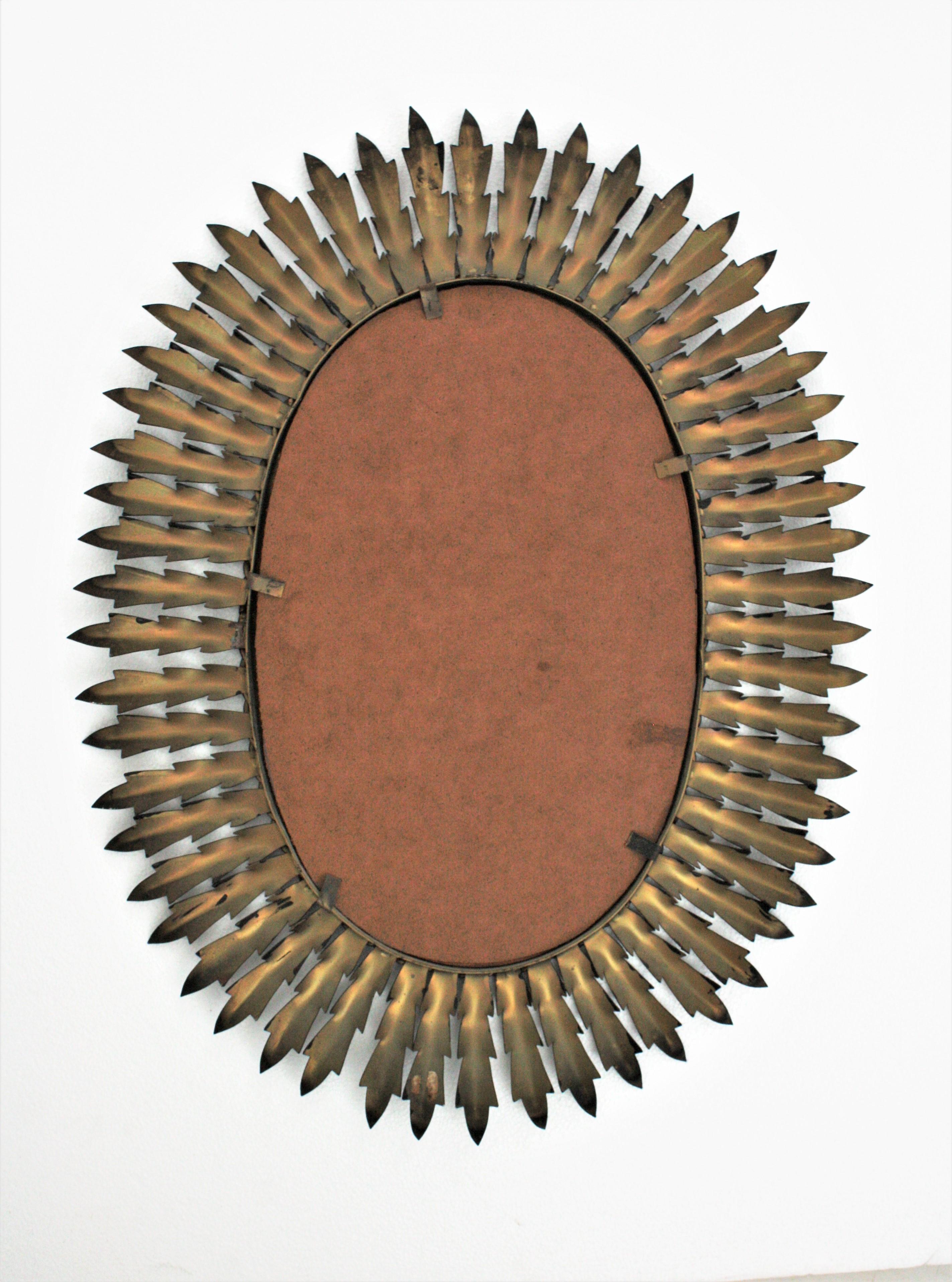 Spanish Metal Sunburst Oval Mirror Painted in Black, 1960s 4