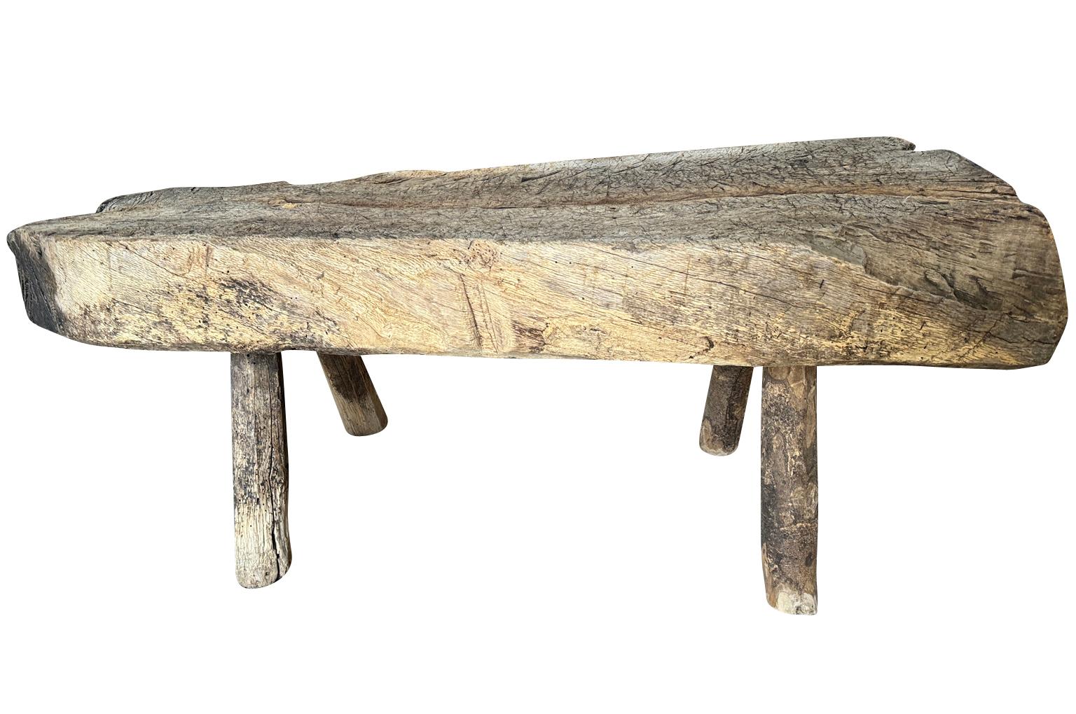 Spanish Mid-18th Century Primitive Bench In Good Condition In Round Top, TX